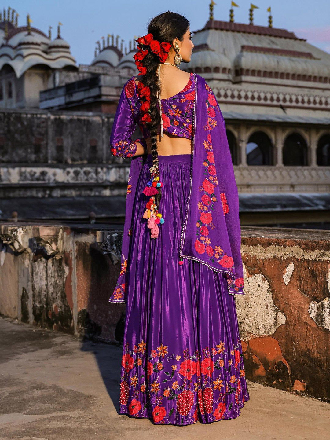 Purple Printed Beads and Stones Ready to Wear Lehenga & Blouse With Dupatta