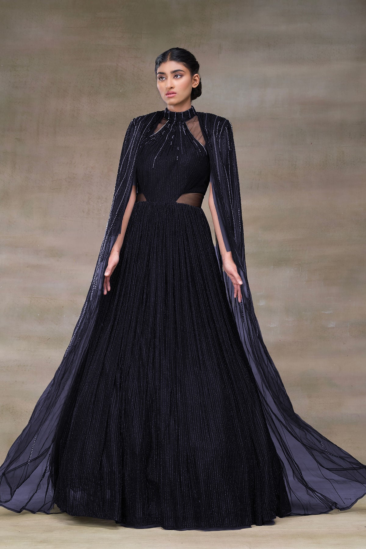 Navy Blue Sequinned Net Gown
