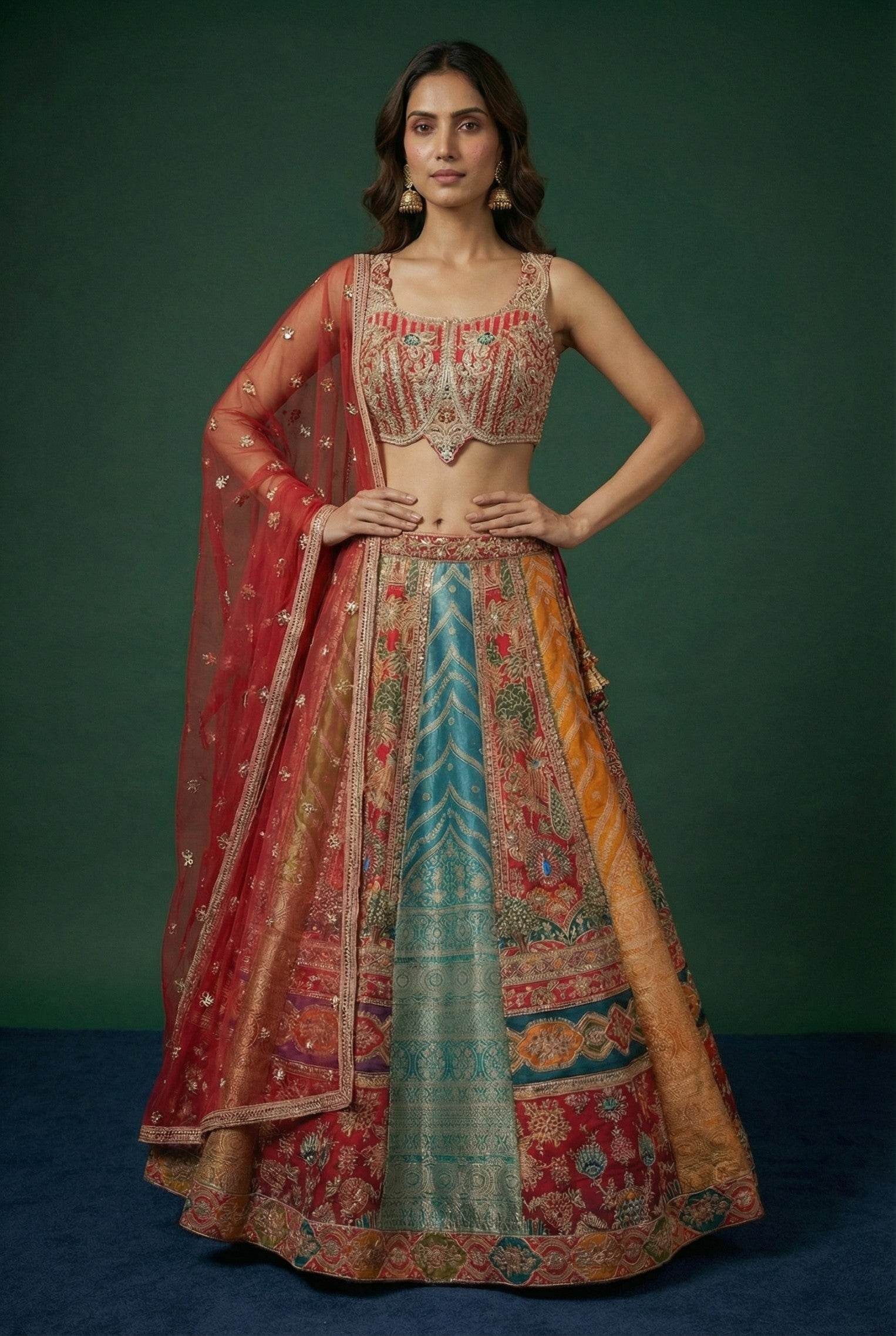 Multicolor Embroidered Festive Wear Lehenga