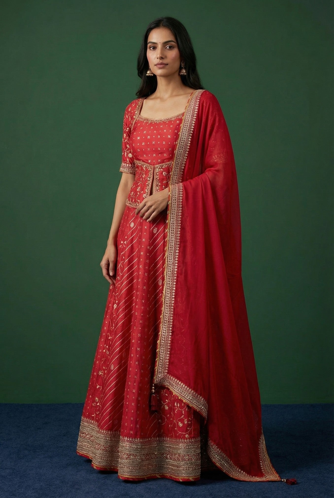 Red Banarasi Silk Designer Lehenga