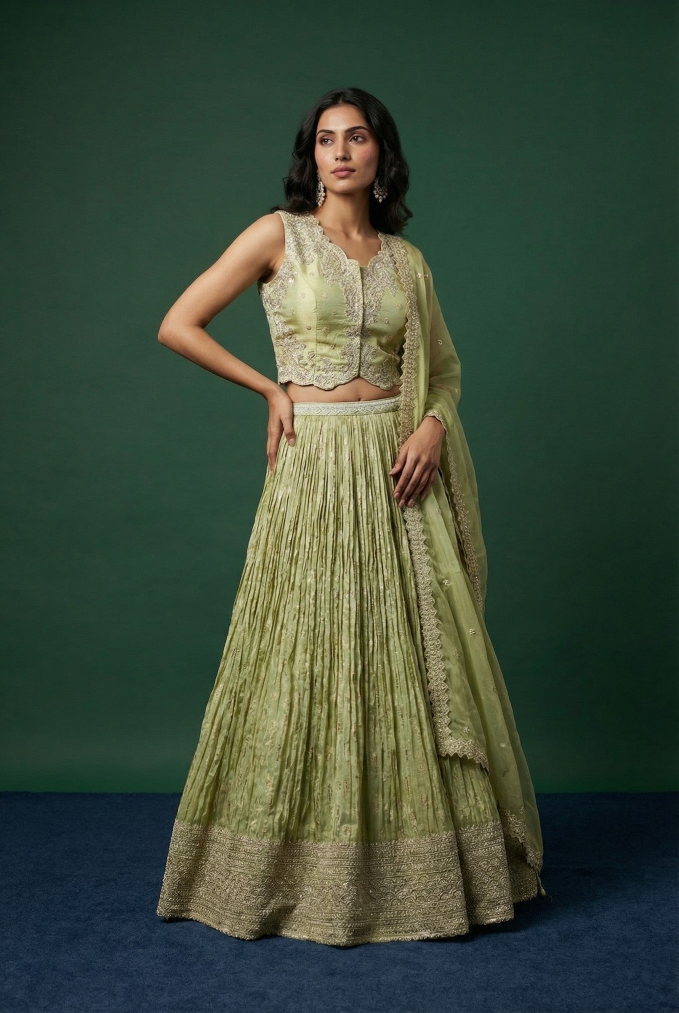 Light Green Festive Banarasi Lehenga