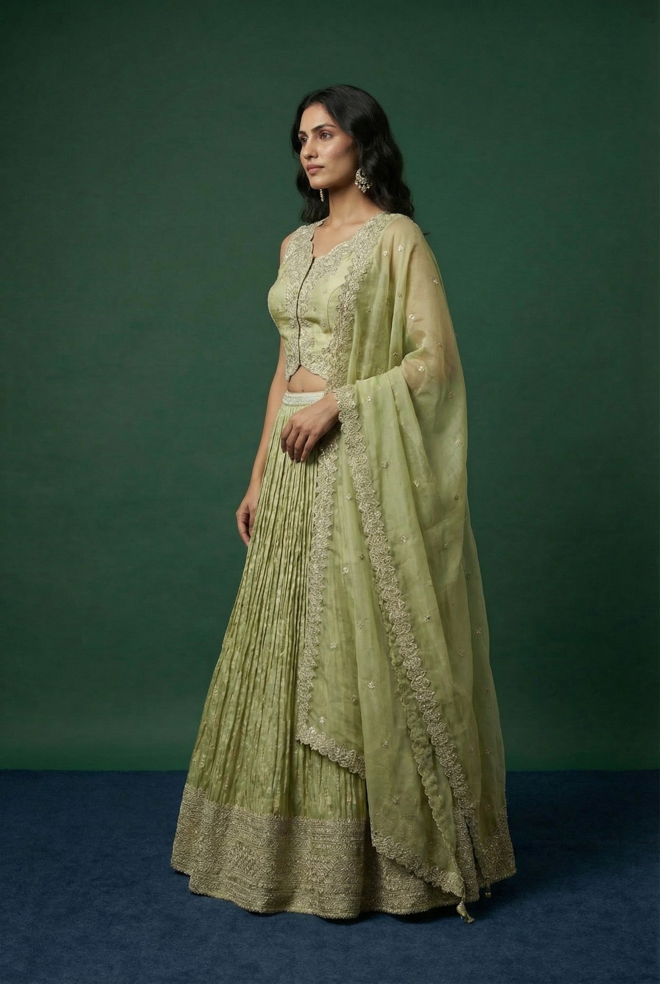 Light Green Festive Banarasi Lehenga