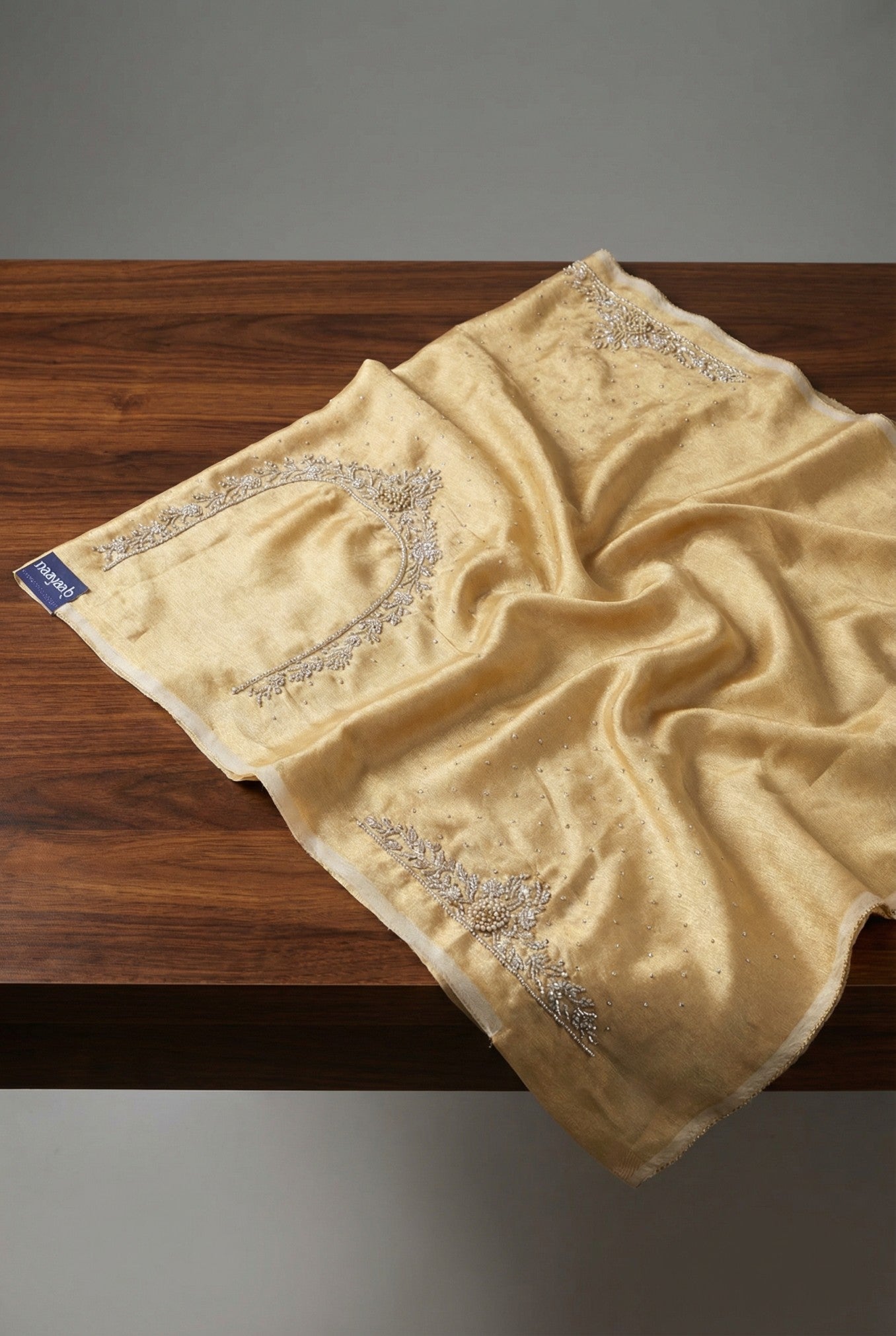 Ivory & Gold Tissue Hand Work Saree