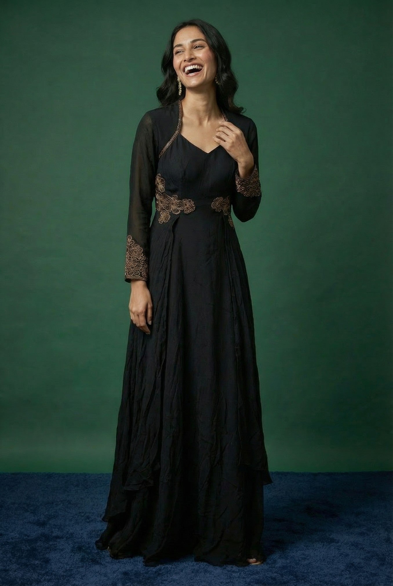 Black Chinnon Embroidered Anarkali Gown