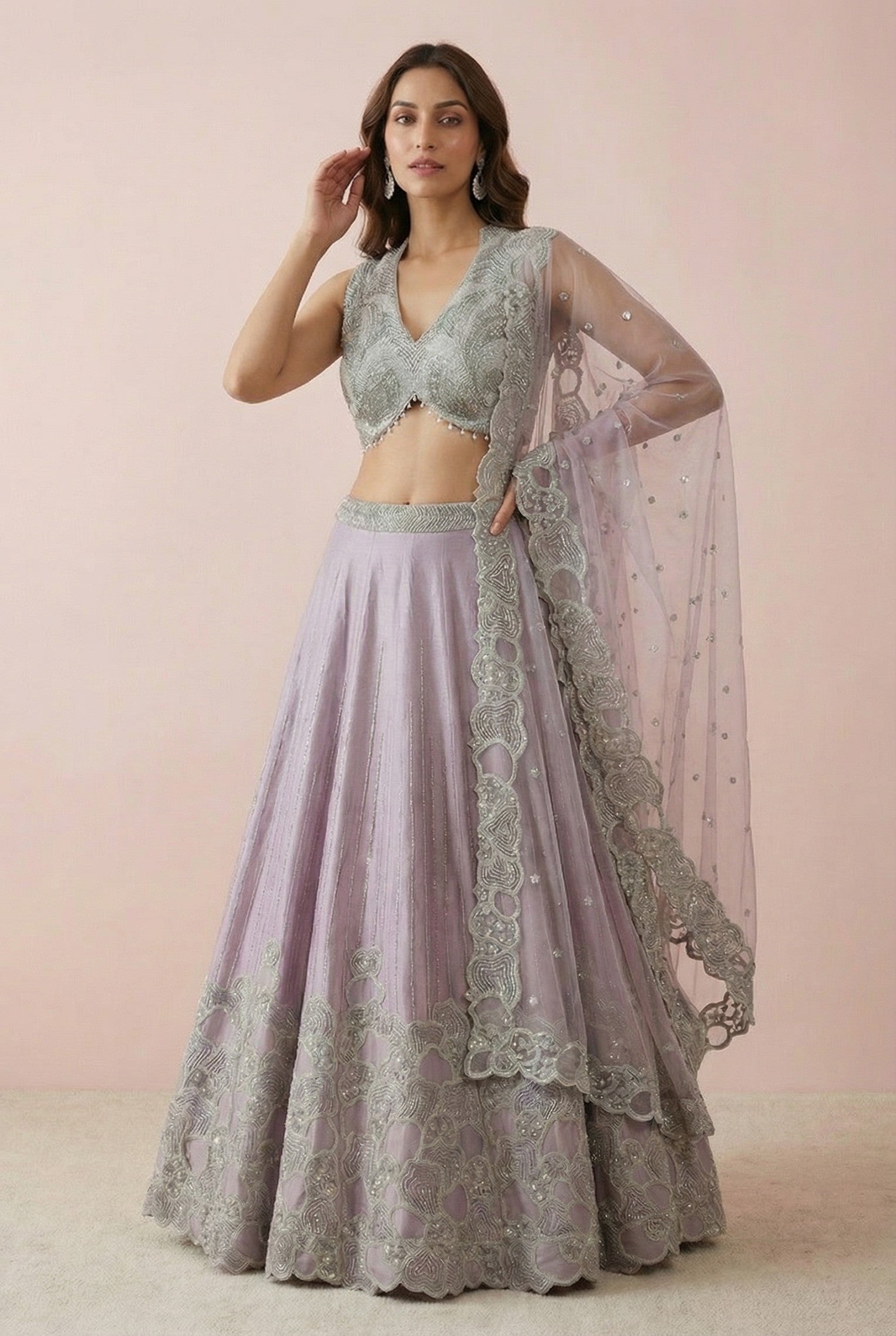 Lilac Designer Embroidered Festive Lehenga
