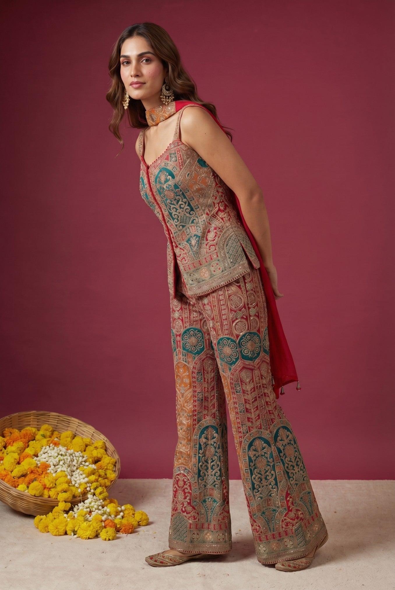 Multicolor Embroidered Indo-Western Palazzo Set