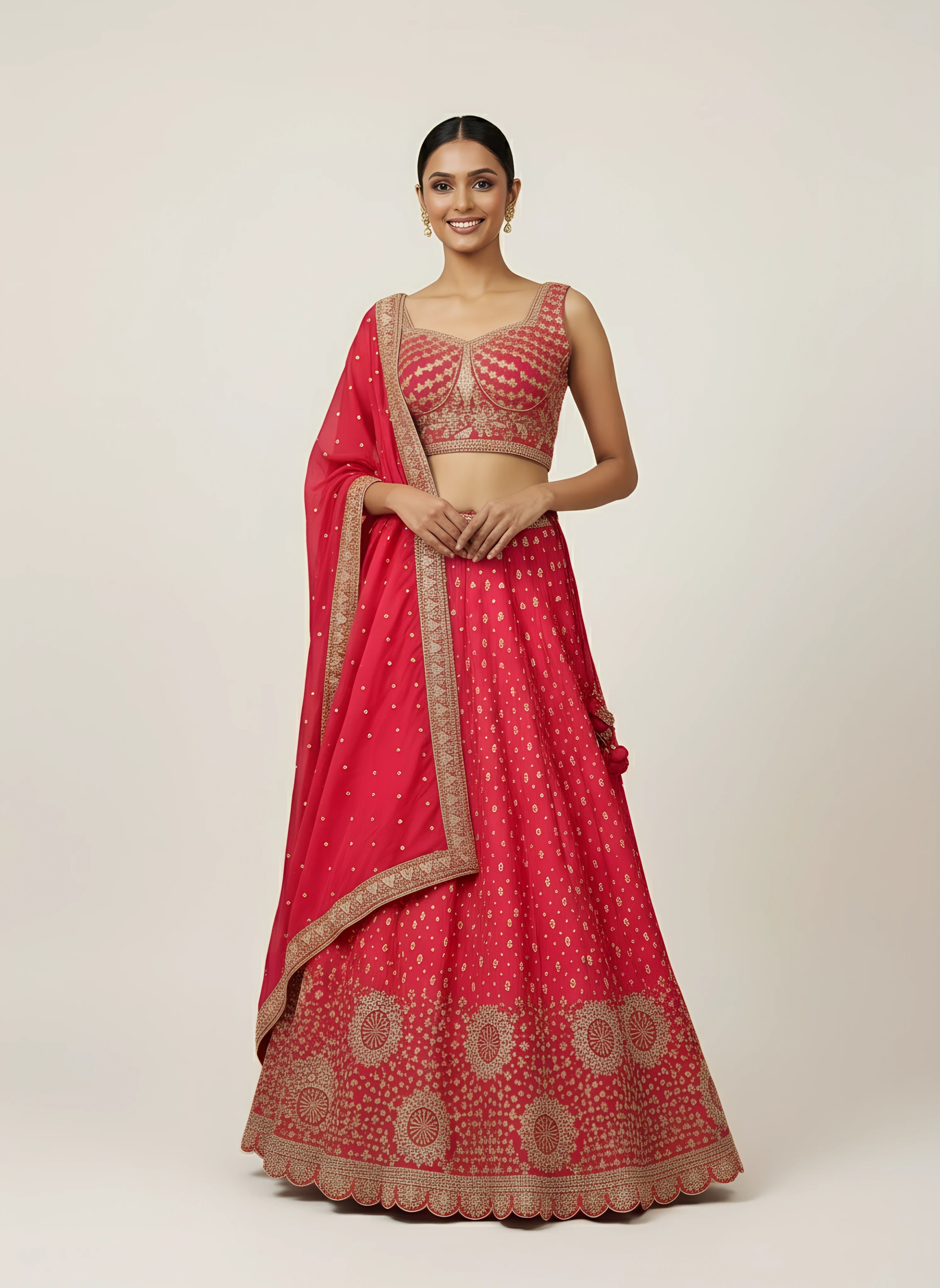 Red Embroidered Silk Designer Lehenga