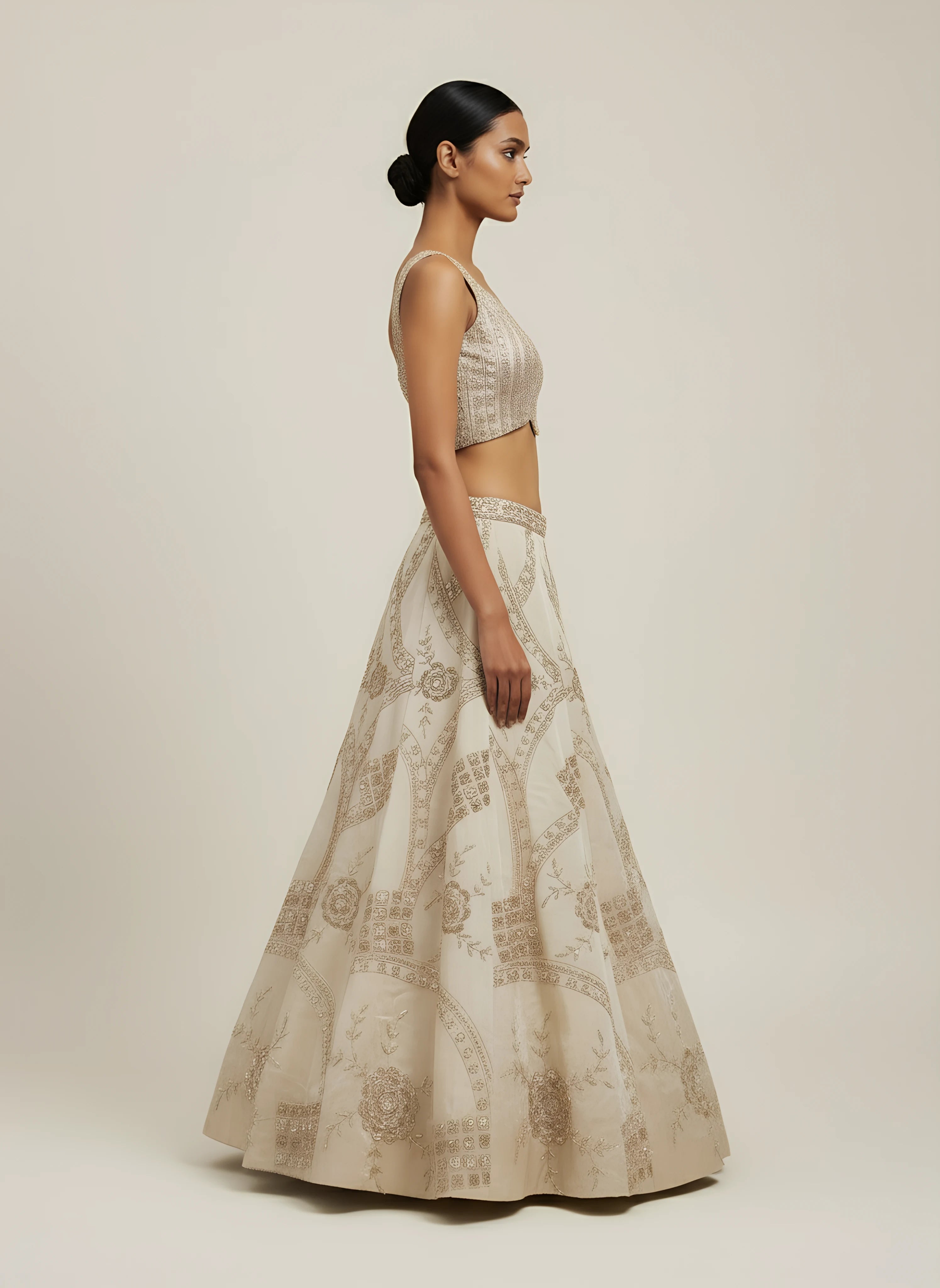 Gold Tissue Sequinned Designer Readymade Lehenga