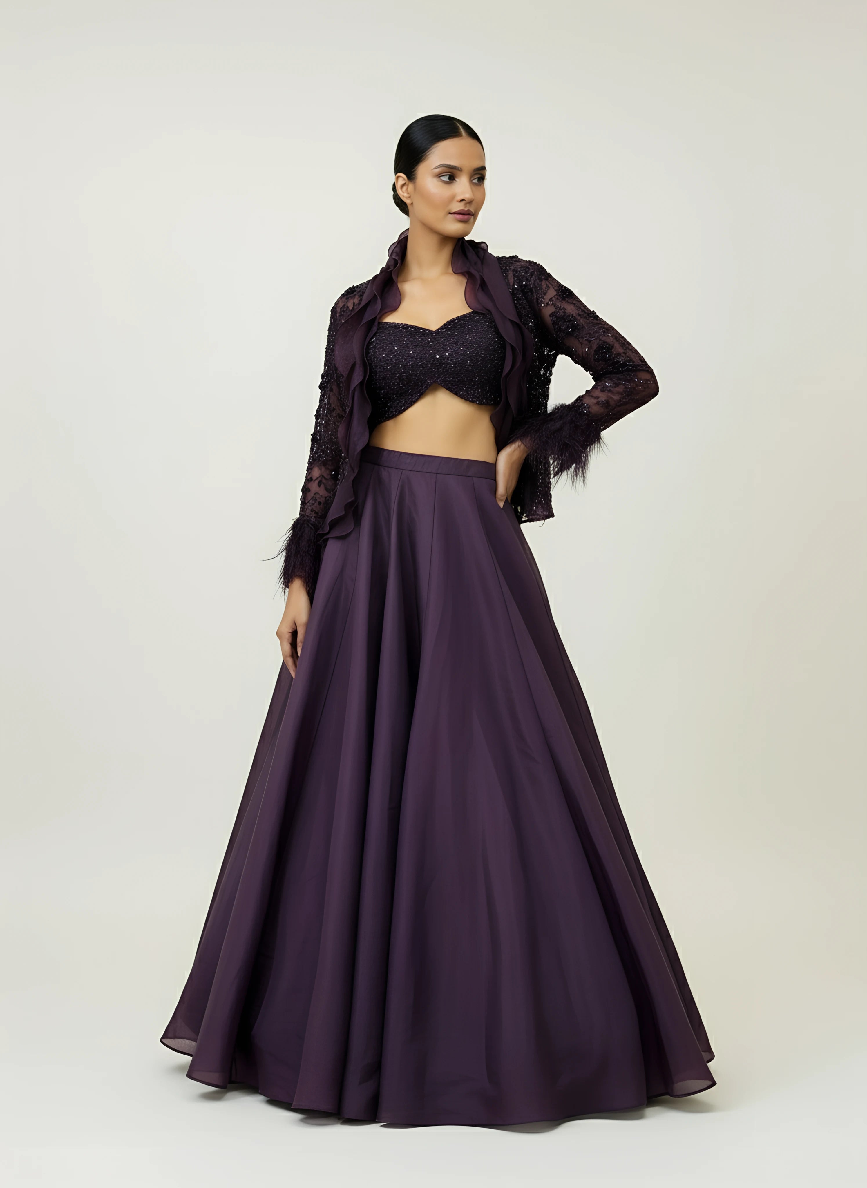 Purple Designer readymade Lehenga With Embellished Jacket