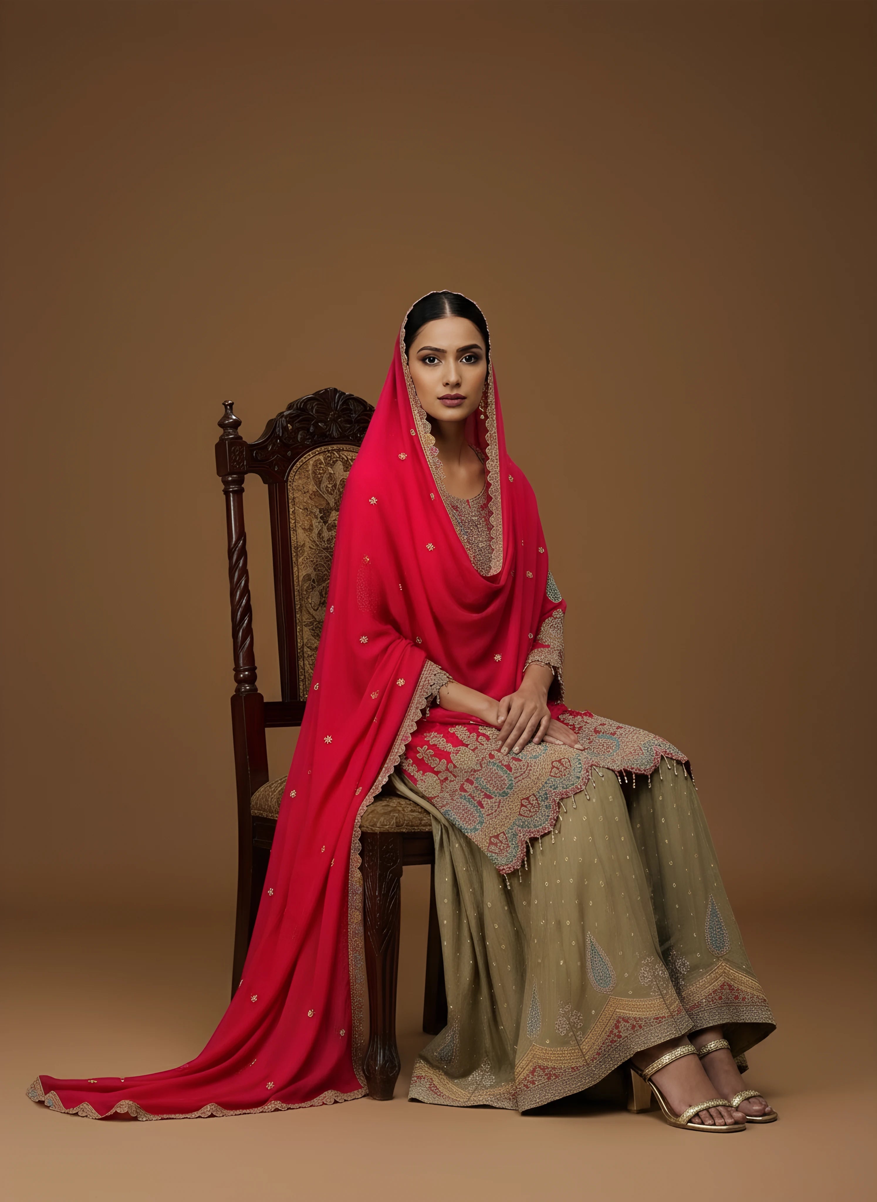 Dark Pink Chinnon Embroidered Sharara Set