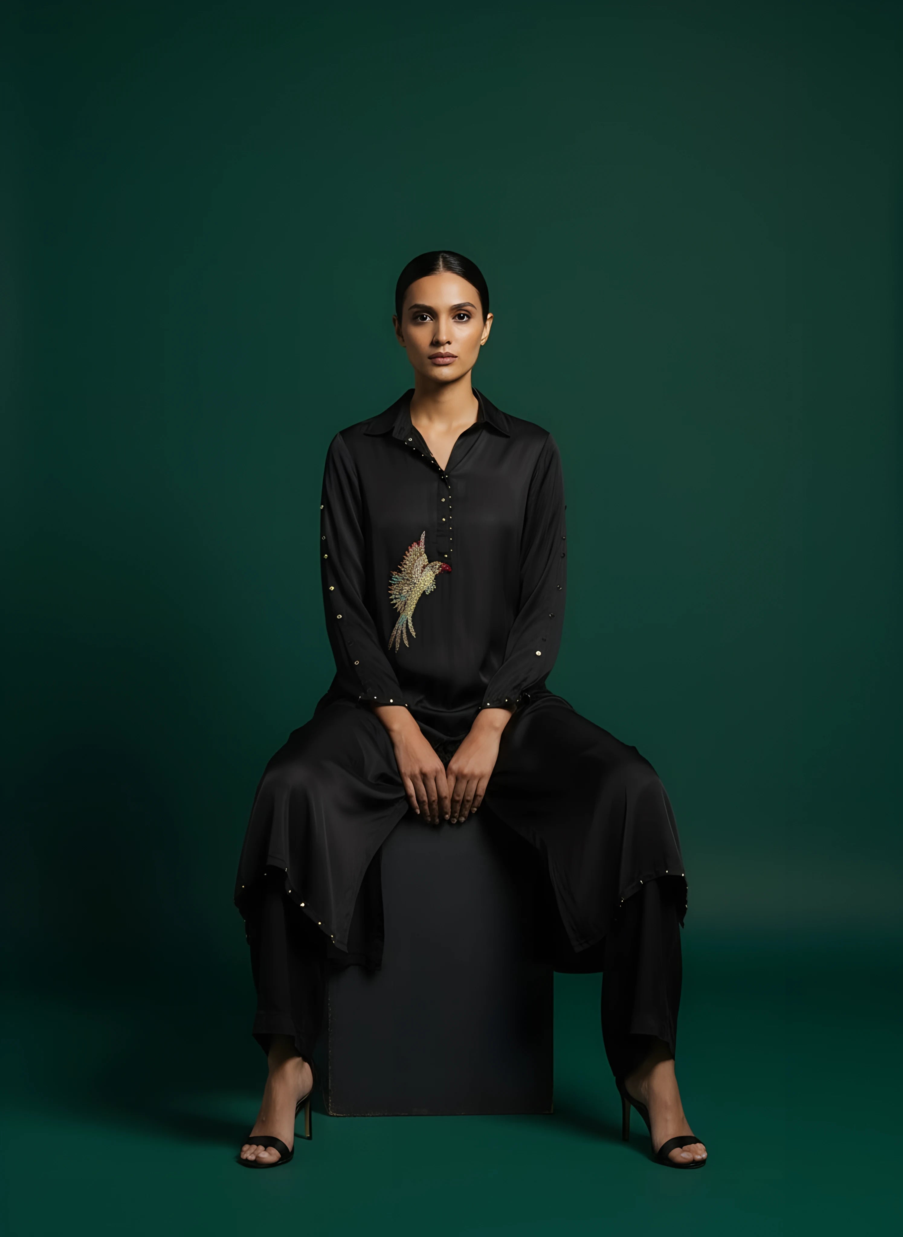 Black Embroidered Top With Trouser