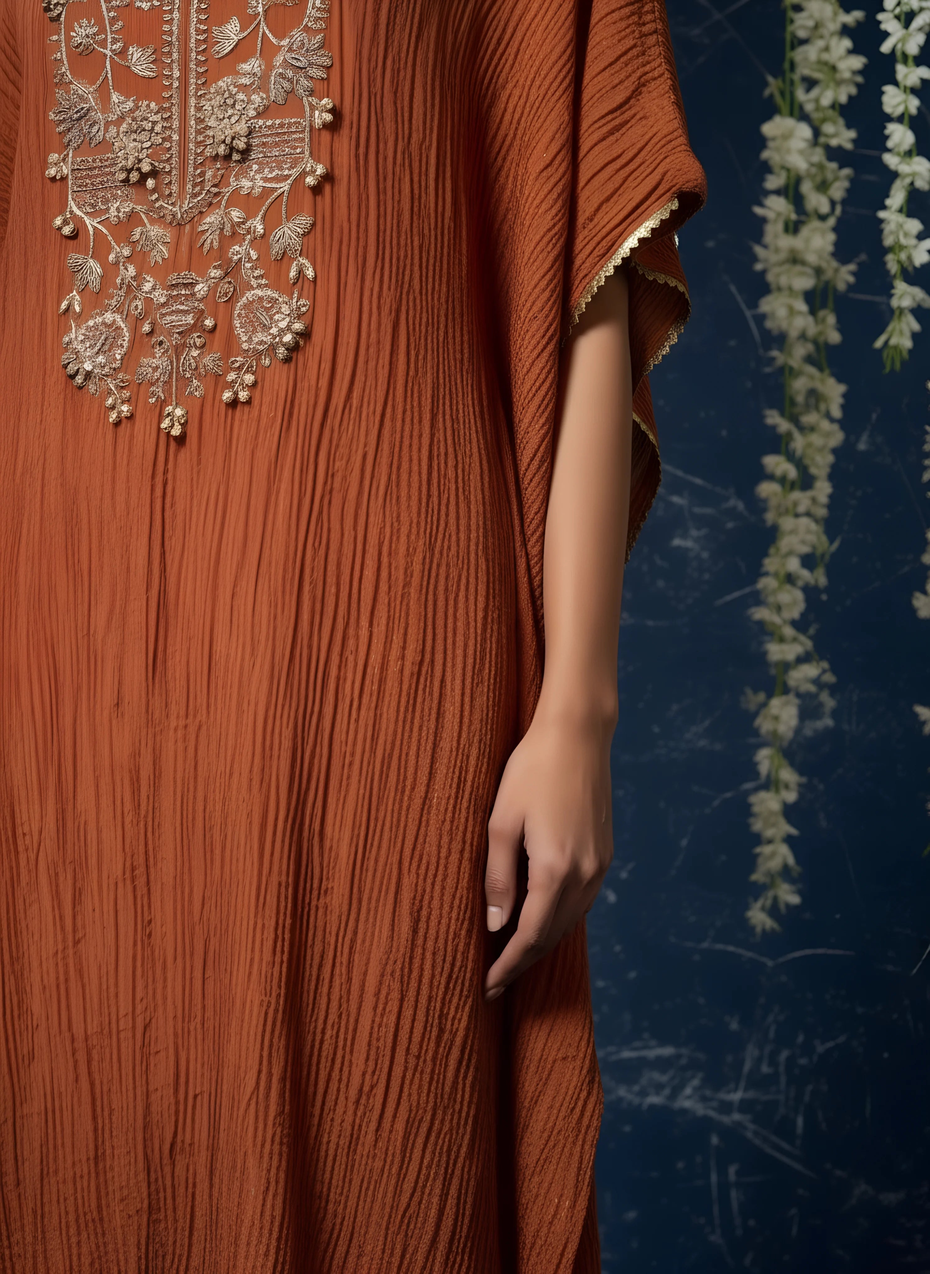 Rust Crushed Silk Top With Bottom Trouser