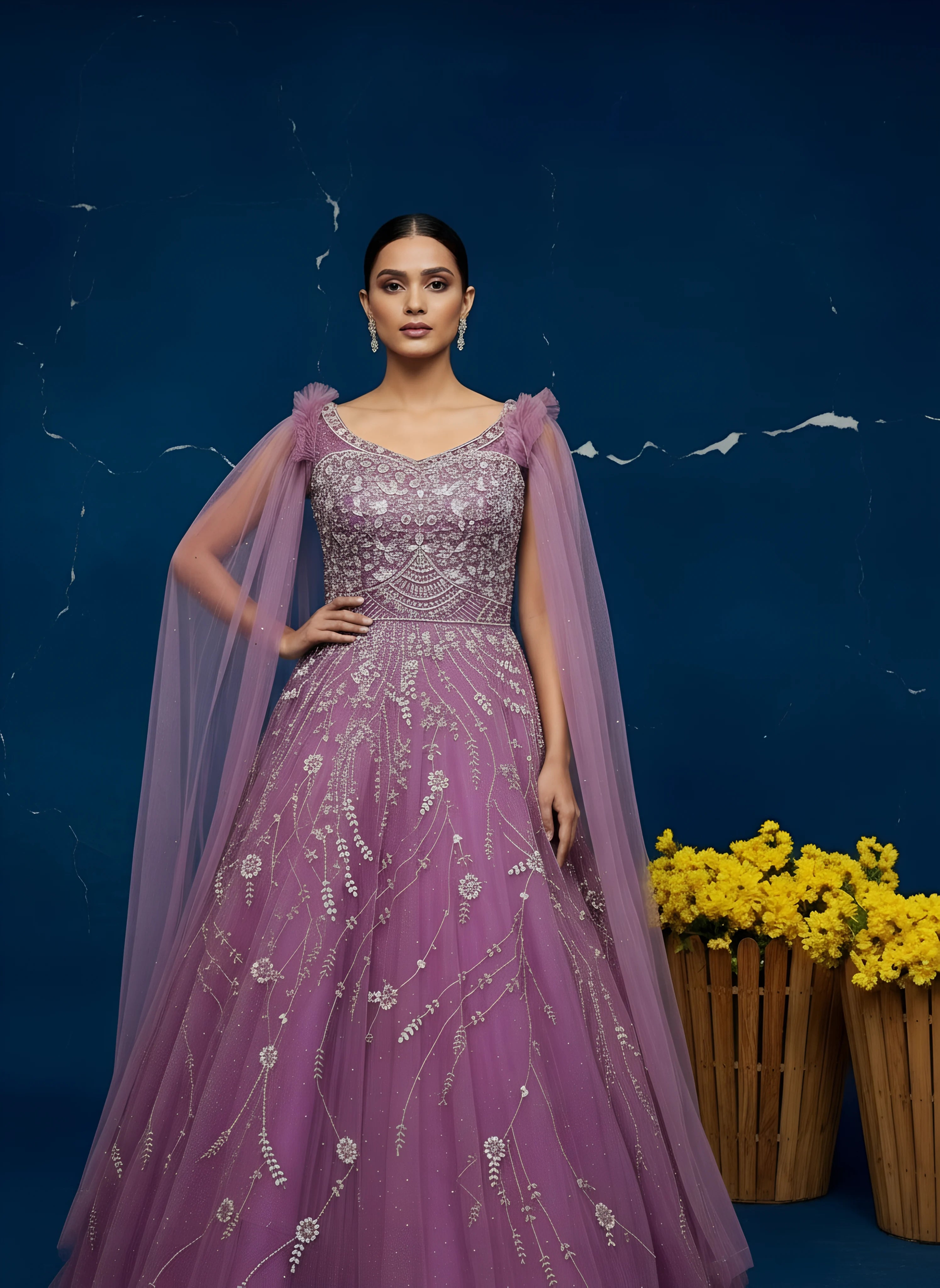 Candy Pink Sequins Net Reception Gown