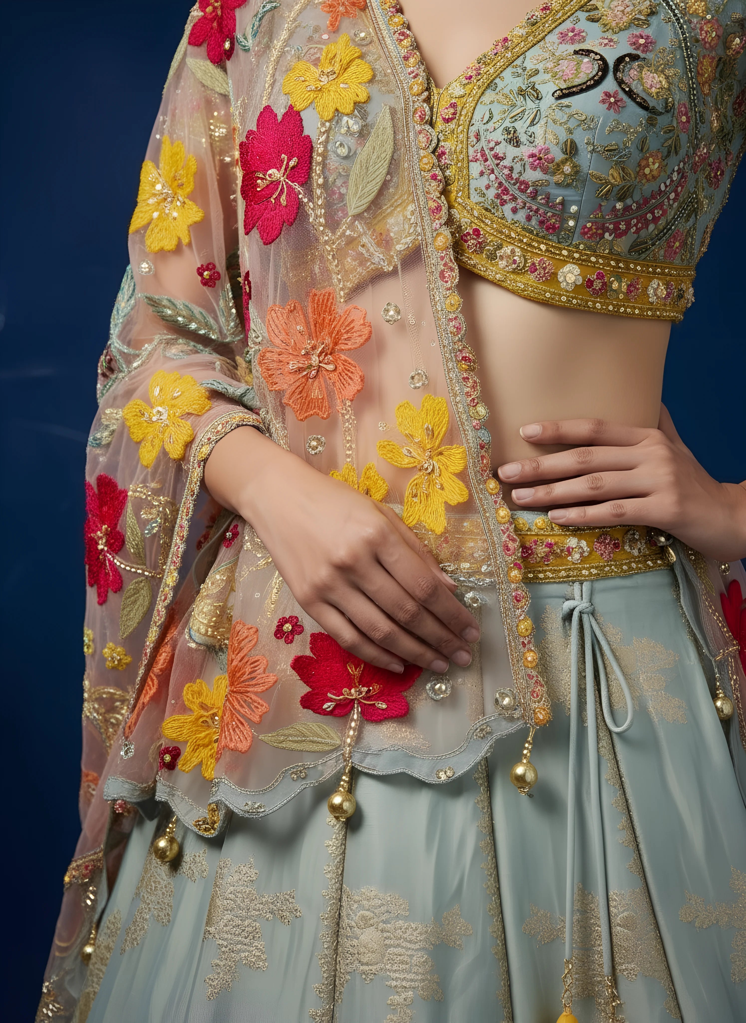 Multicolor Embroidered Designer Lehenga