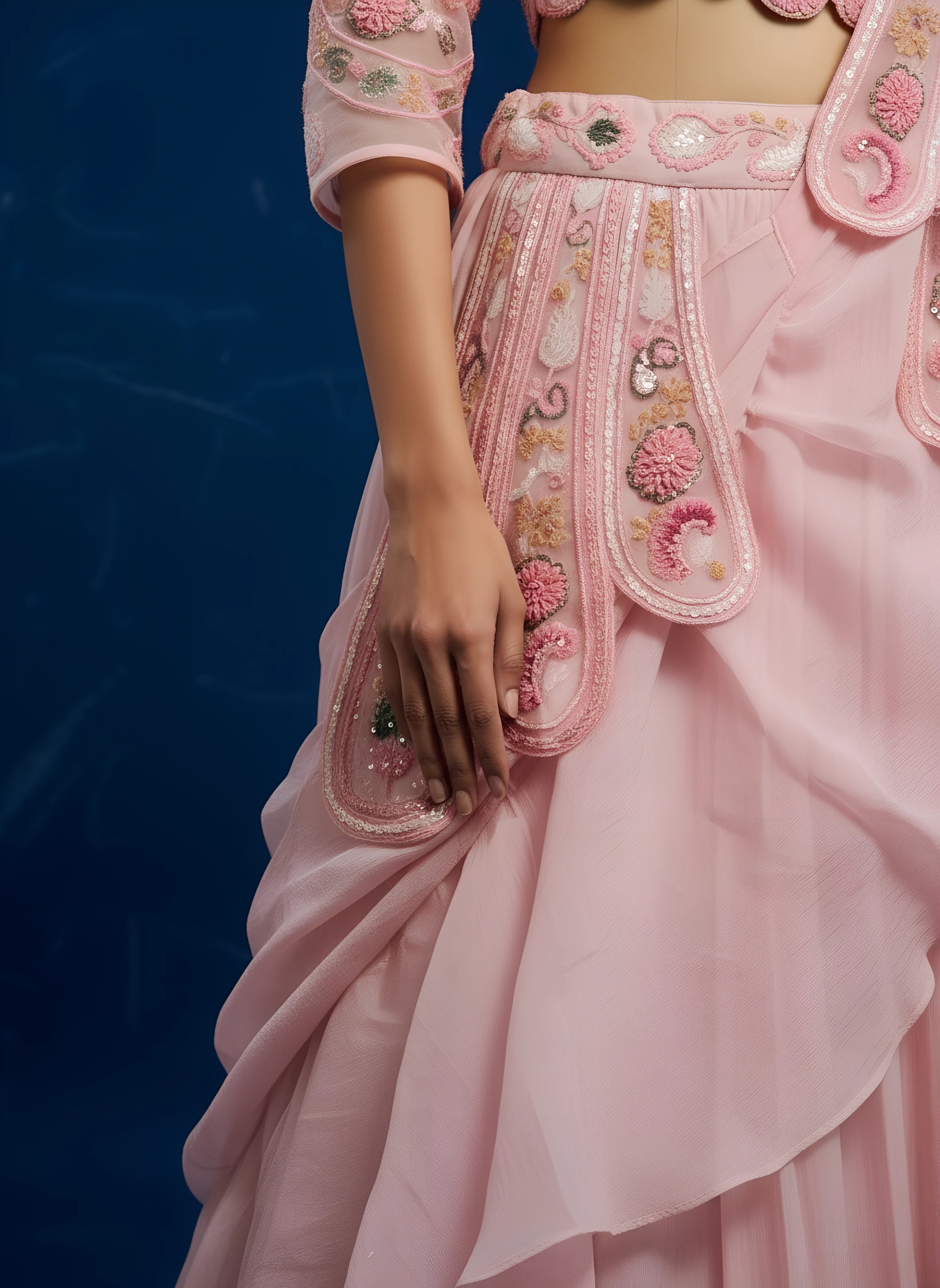 Baby Pink Hand Embroidered Designer Lehenga