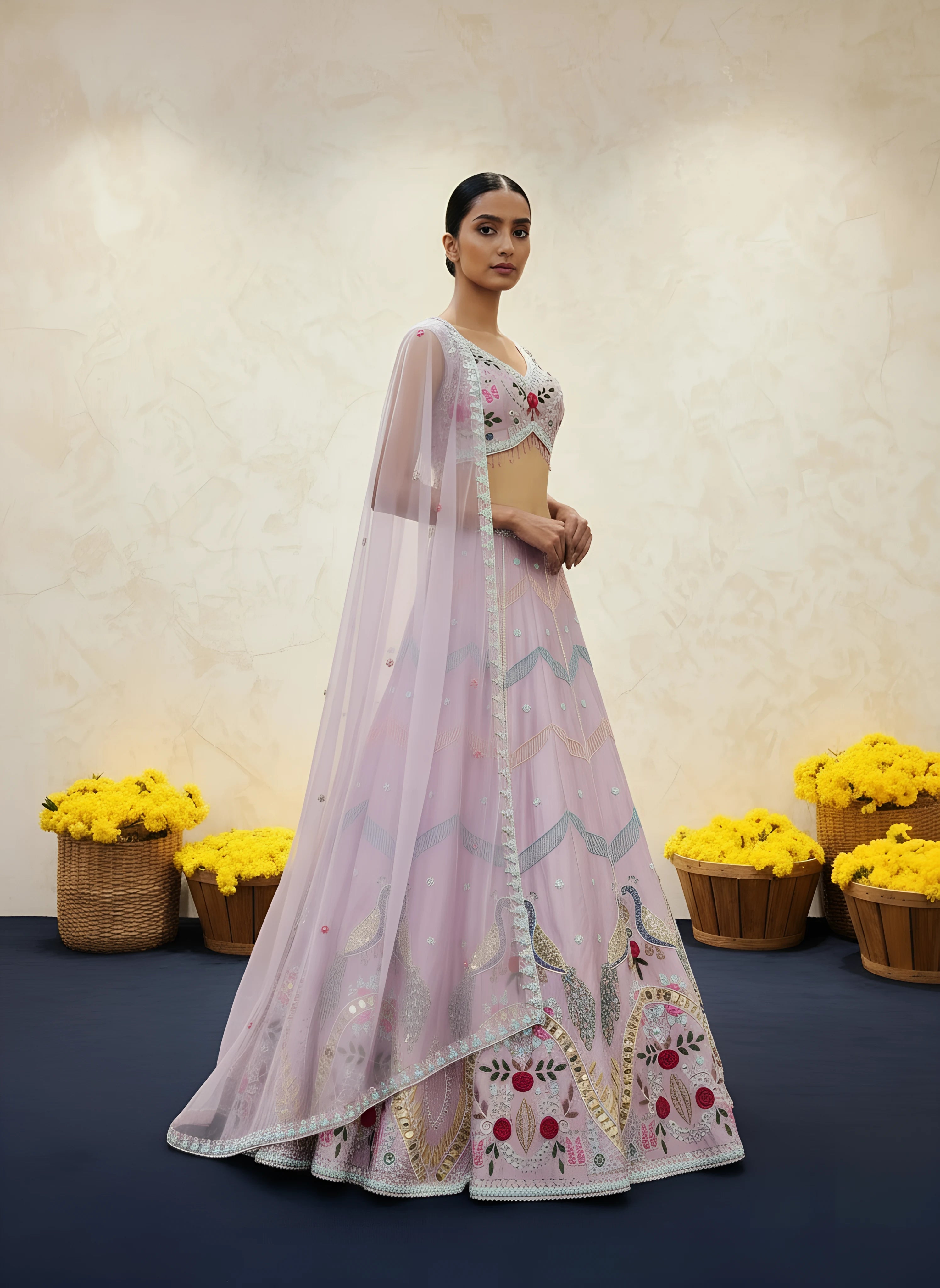 Lilac Embroidered 3D Embroidered Lehenga