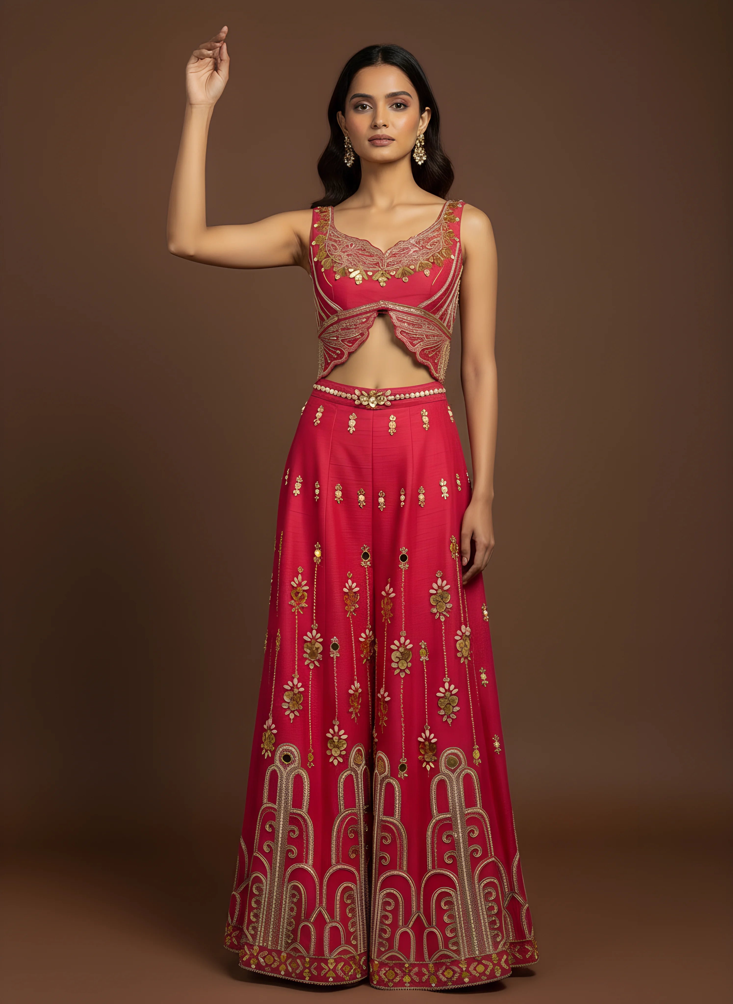 Pink Designer 3D Embroidered Jumpsuit
