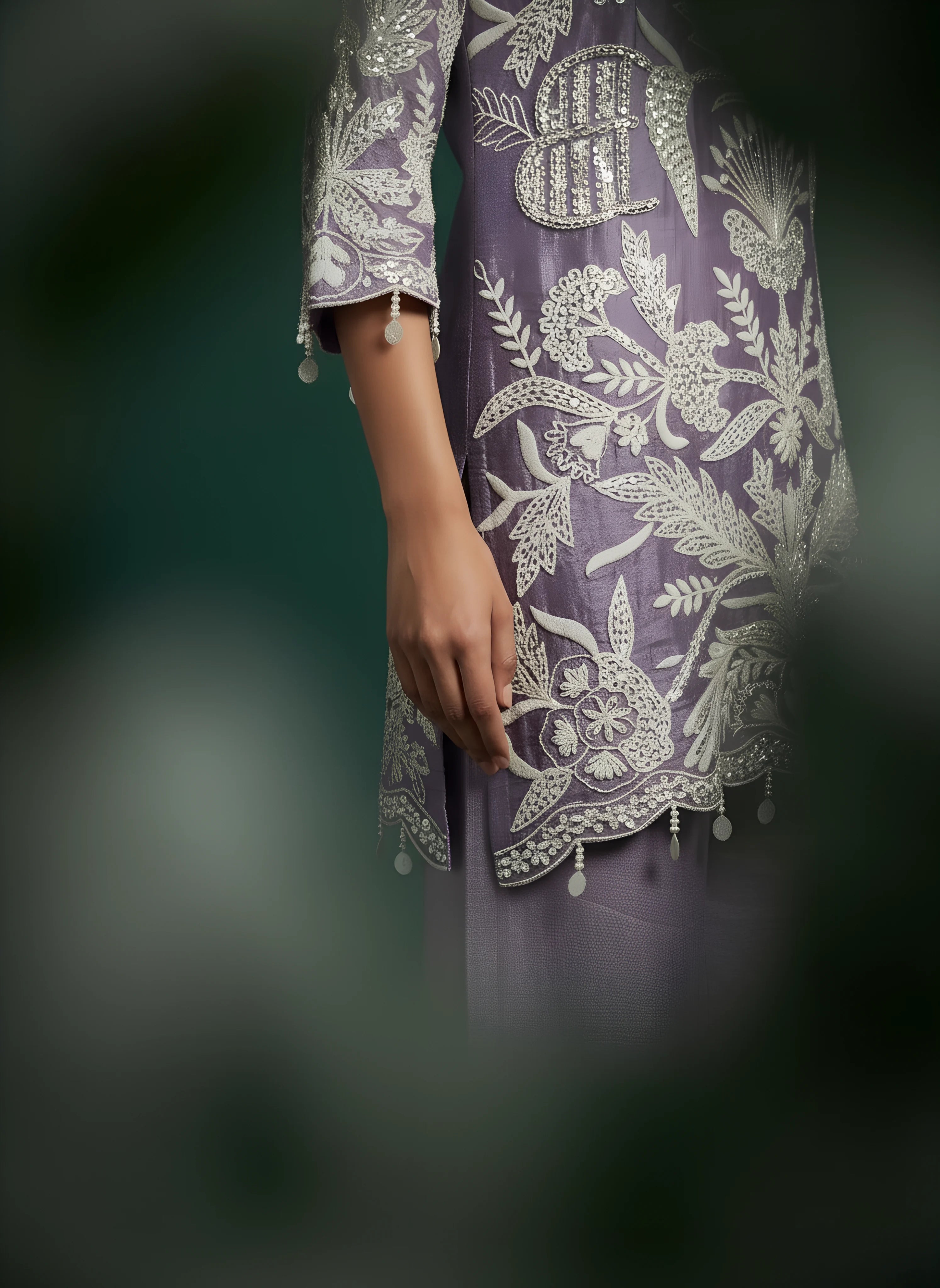 Purple Embroidered Top With Bottom Trouser