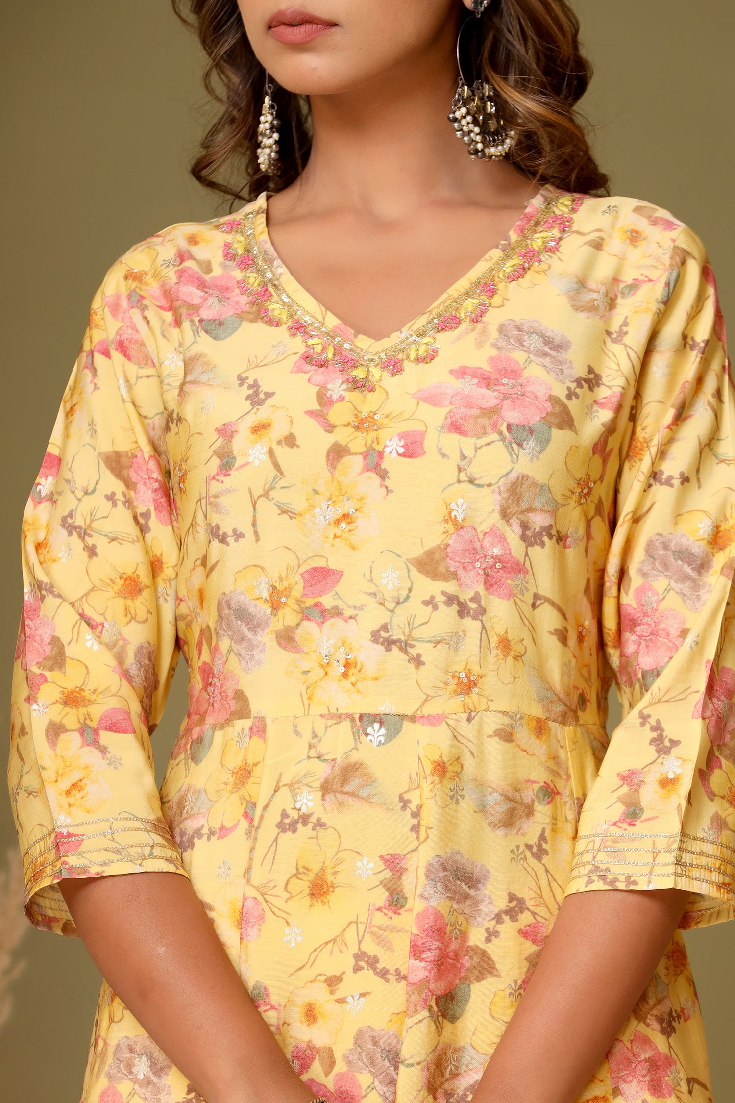 Pastel Yellow Kurta With Pant Set