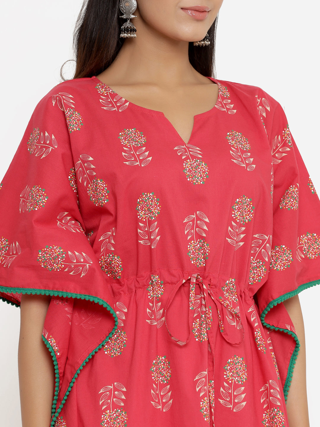 Red Printed Extended Sleeves Kaftan