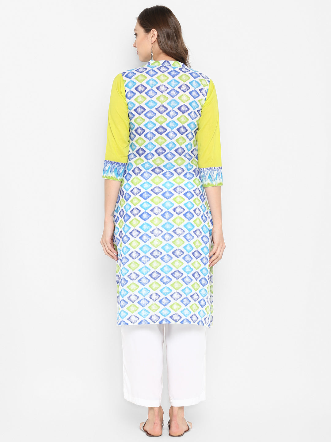 Green Geometric Printed Cotton Kurta