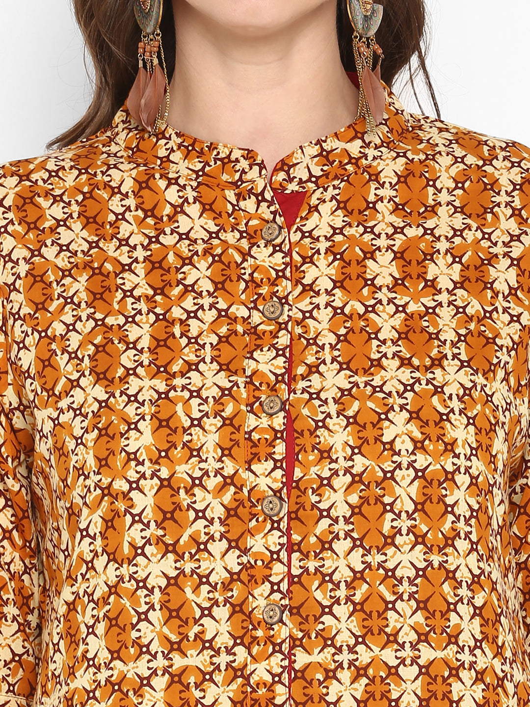 Brown Floral Printed Cotton Kurta