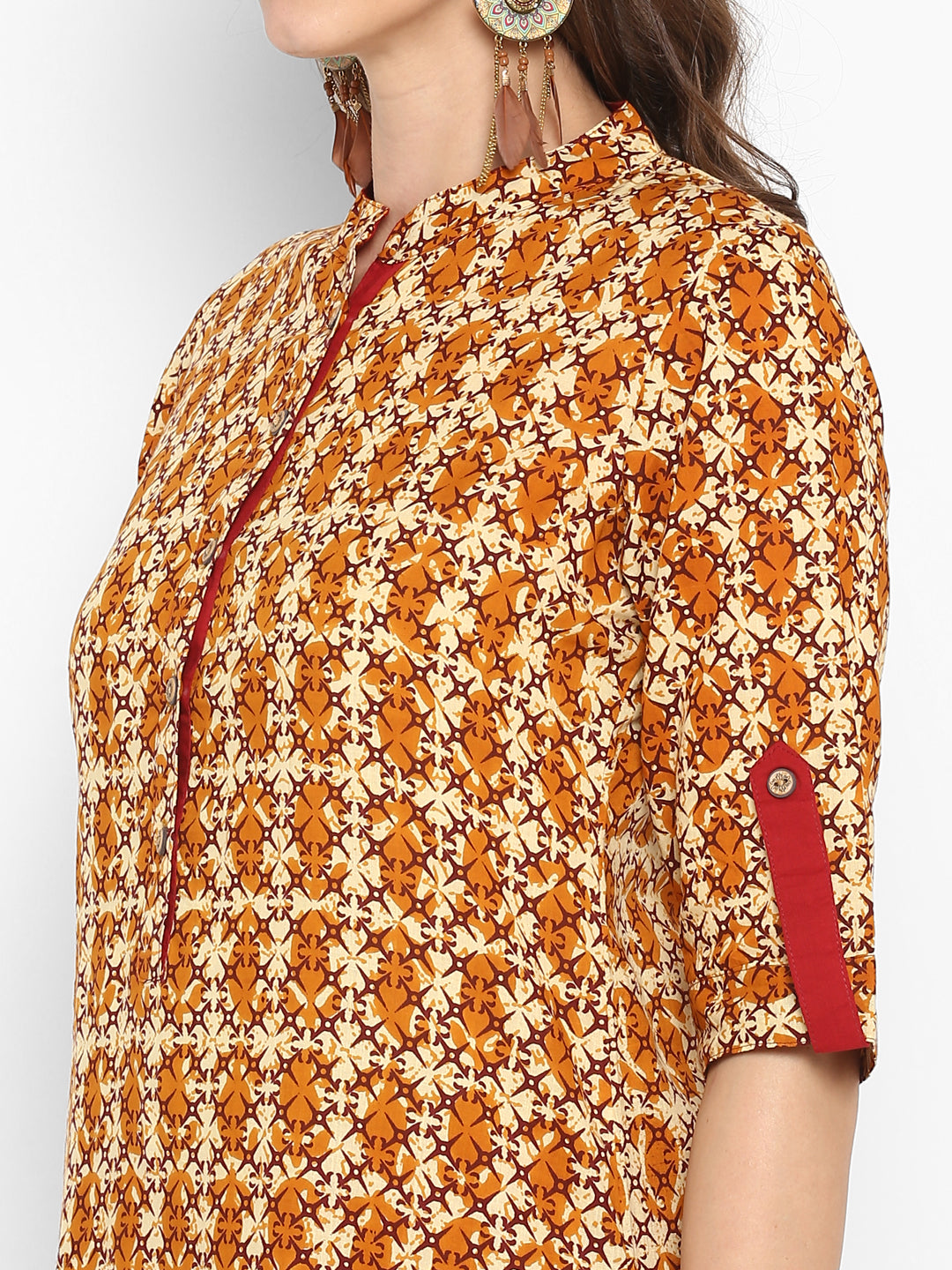 Brown Floral Printed Cotton Kurta