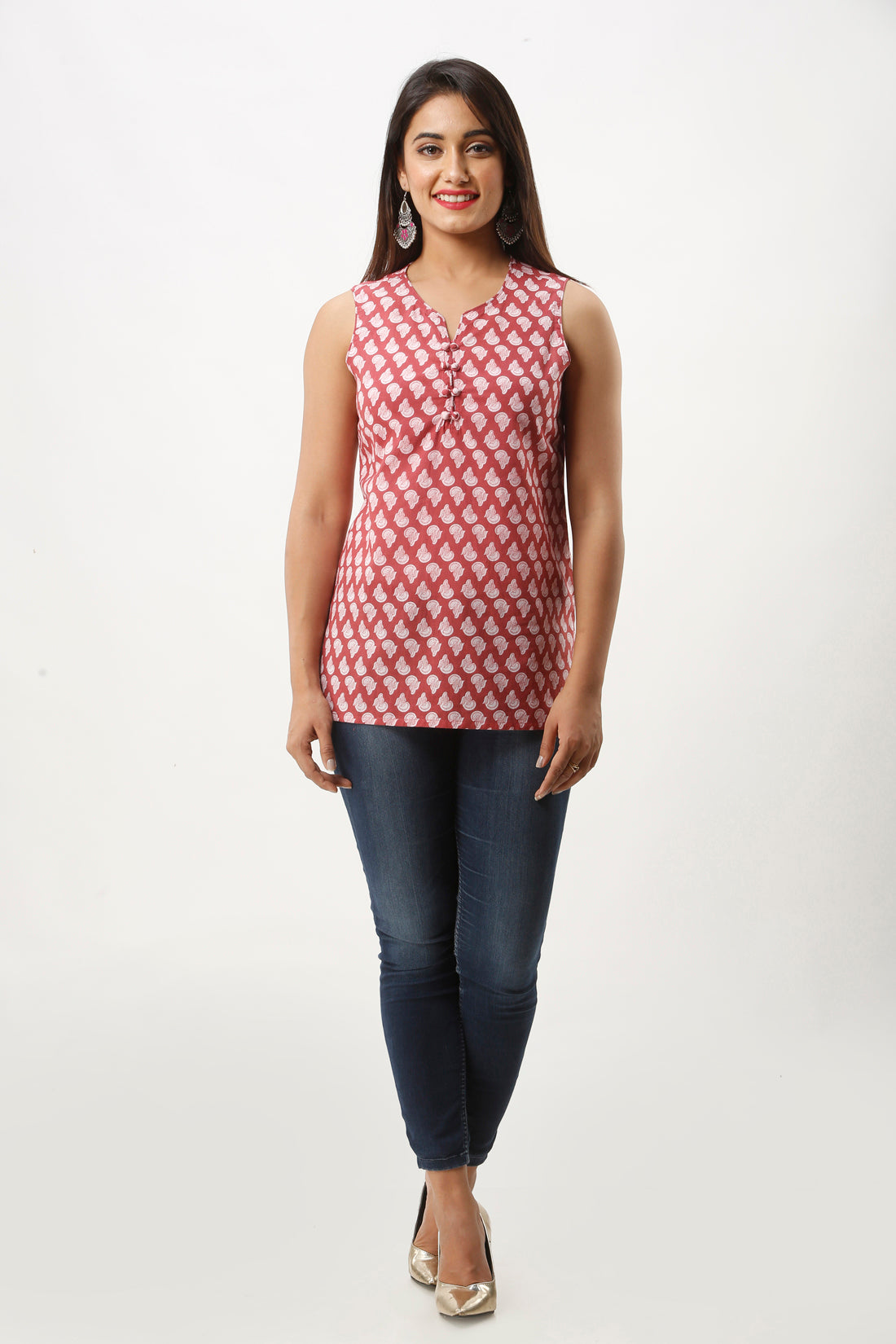 Coral Red Printed Cotton Tunic