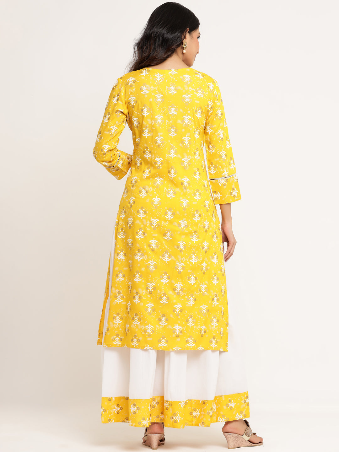 Yellow Rayon Kurta & Skirt Set
