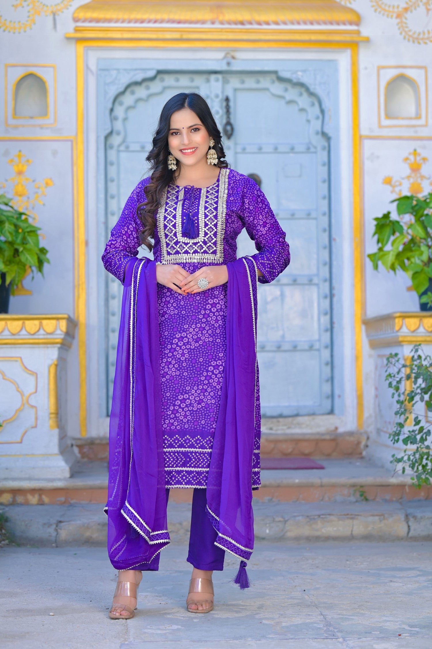 Purple Bandhani Silk Kurta Pant