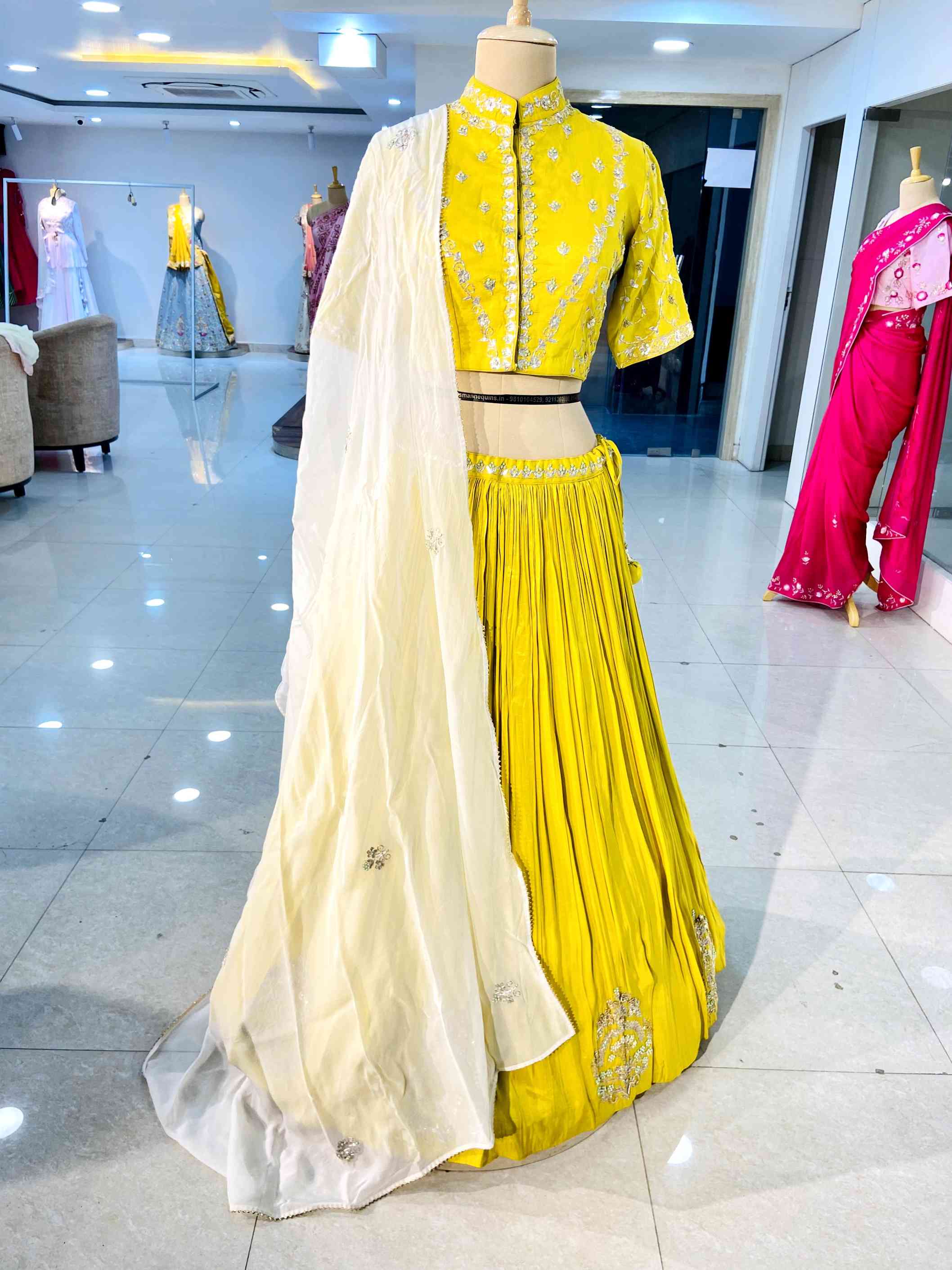 Yellow Pure Silk Lehenga Set - Daabu Jaipur