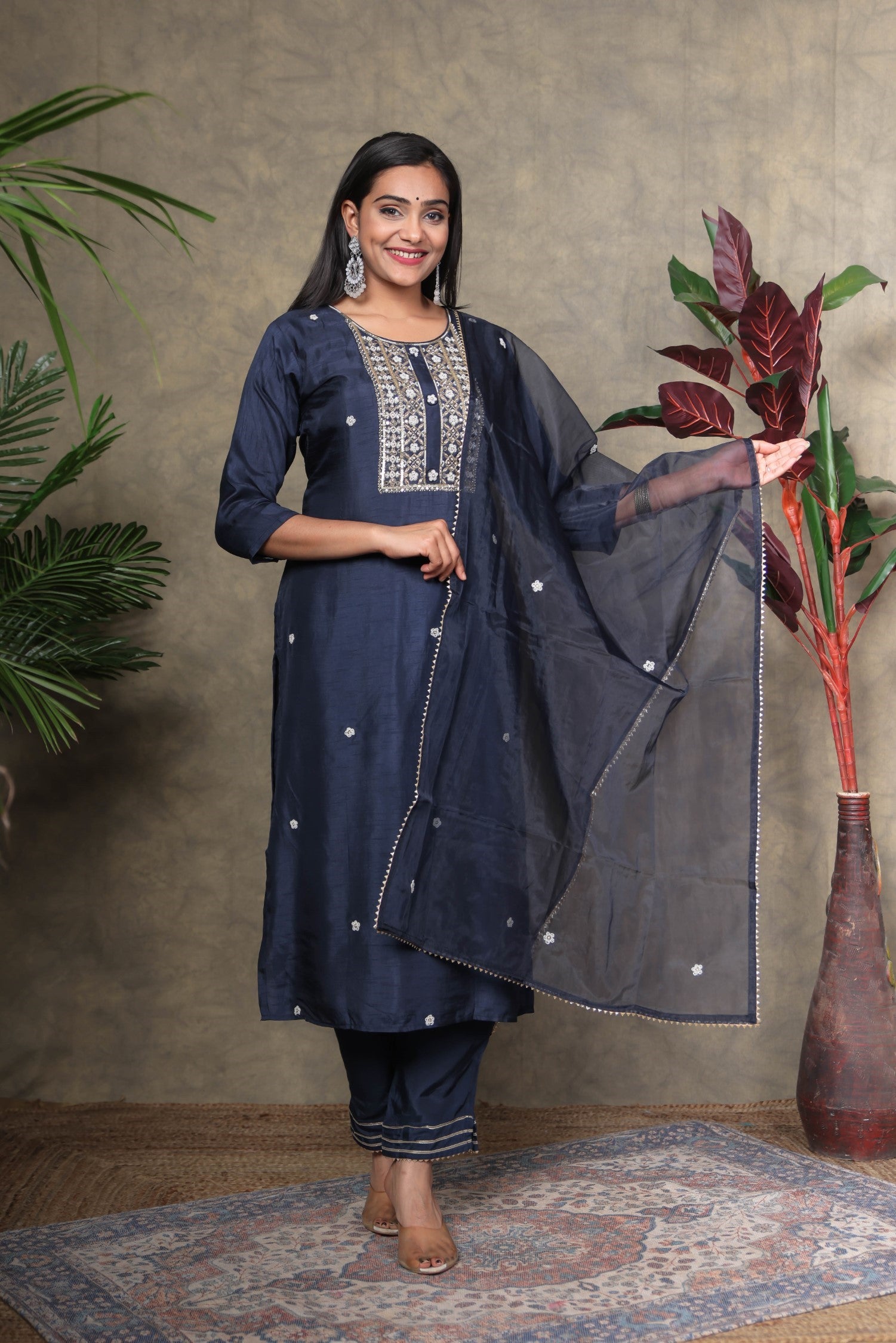 Navy Blue Raw Silk Kurta Pant