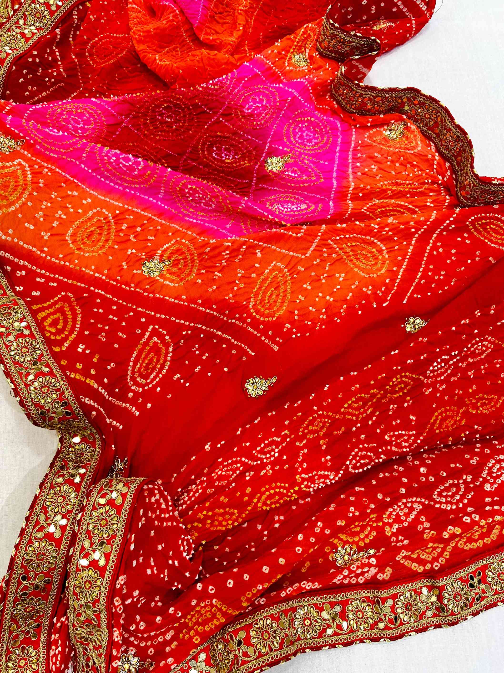 Red & Pink Pure Rai Bandhej Saree