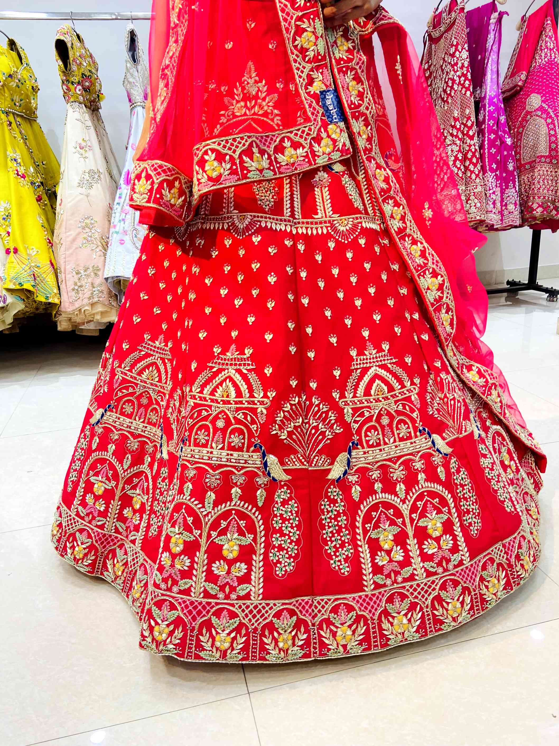 Dark Pink Silk Bridal Lehenga - Daabu Jaipur