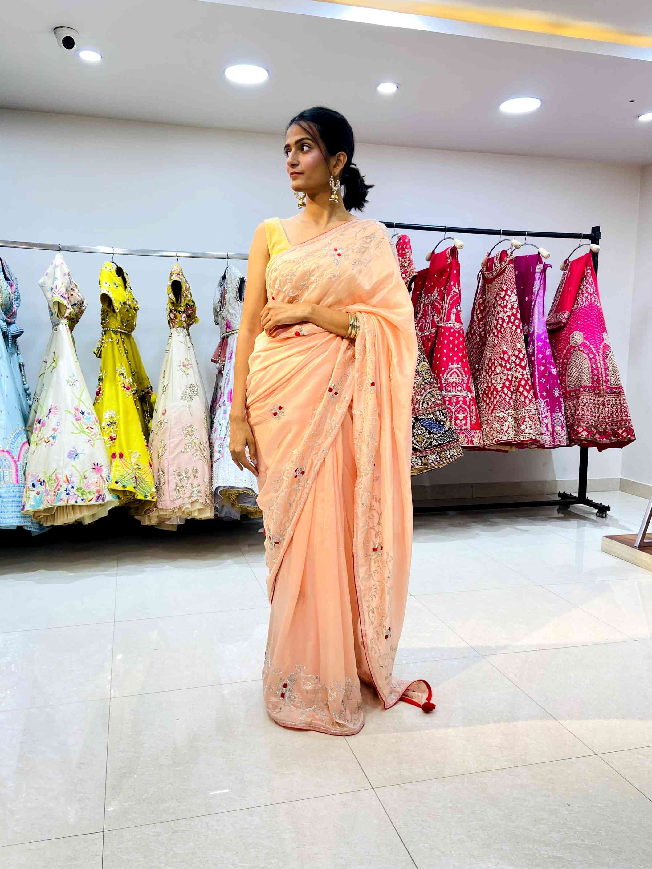 Light Pink Summer Silk Saree - Daabu Jaipur