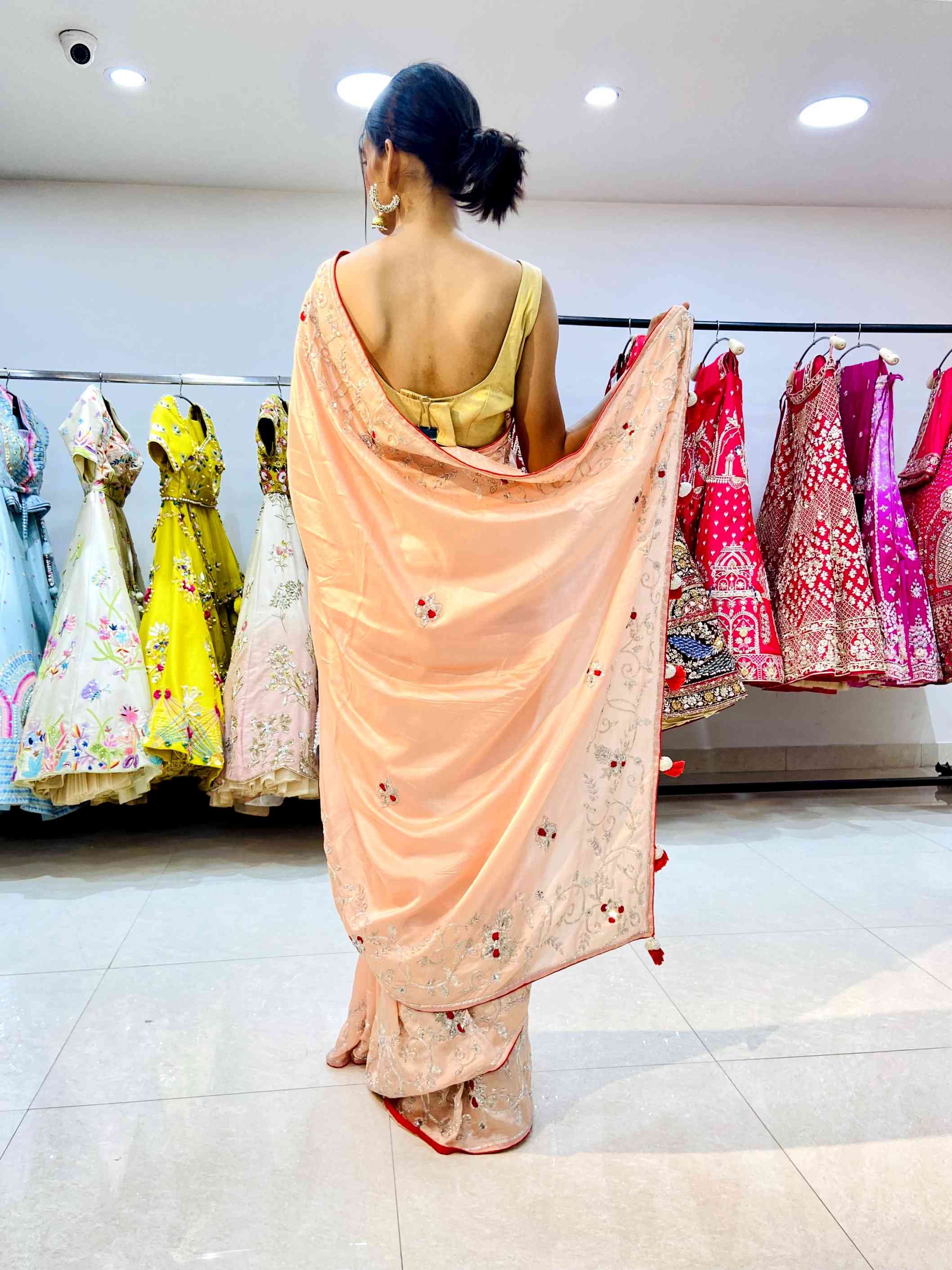 Light Pink Summer Silk Saree - Daabu Jaipur