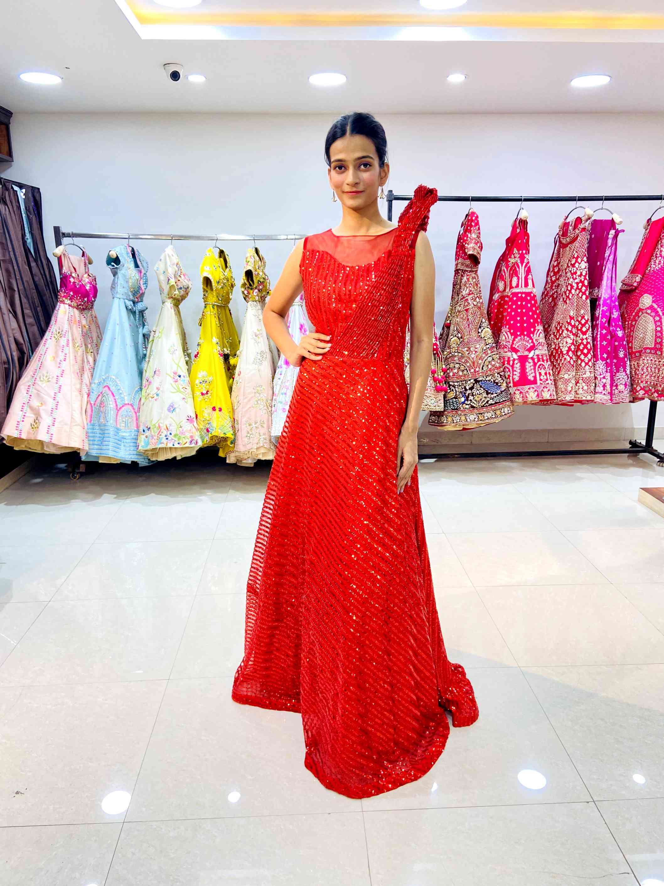 Net Designer Sequinned Gown - Daabu Jaipur