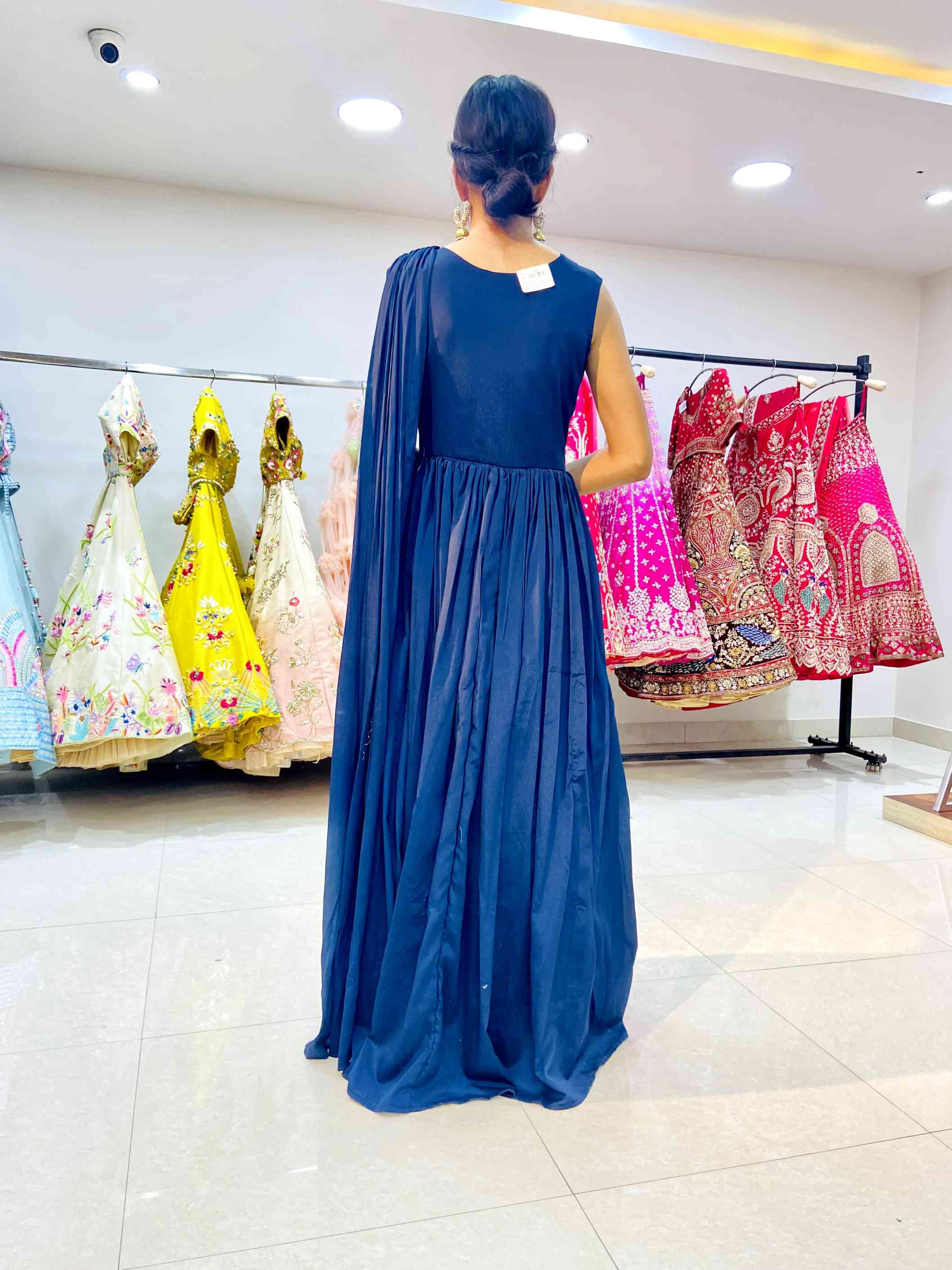 Navy Blue Georgette Gown - Daabu Jaipur