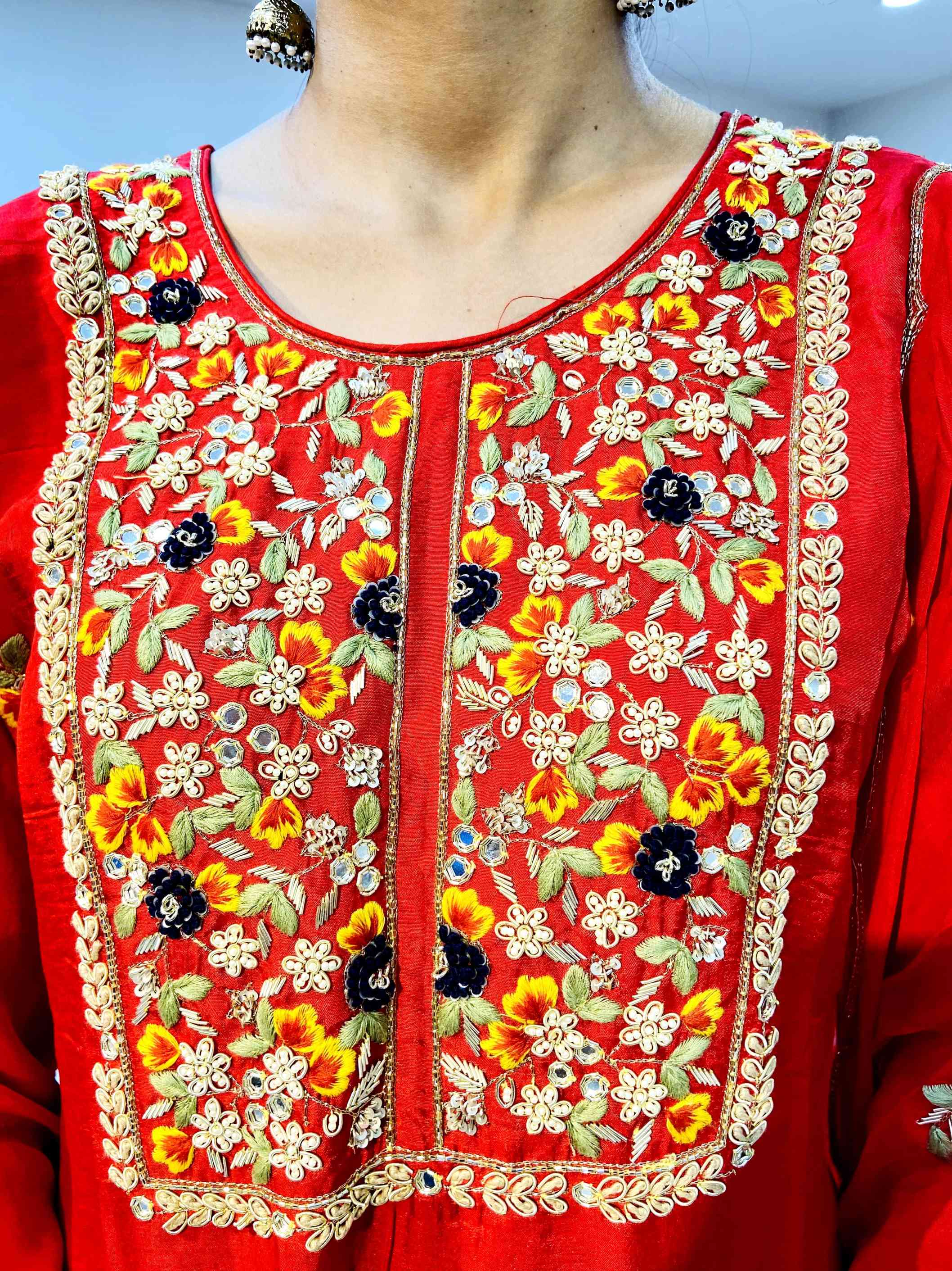 Red Georgette Hand Work Suit - Daabu Jaipur