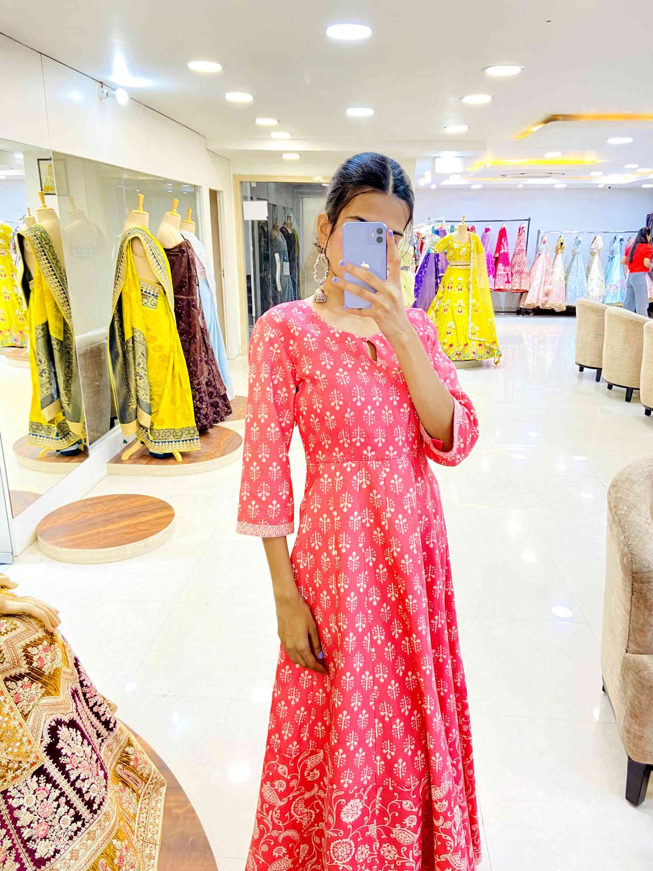 Light Pink Hand Block Muslin Gown - Daabu Jaipur