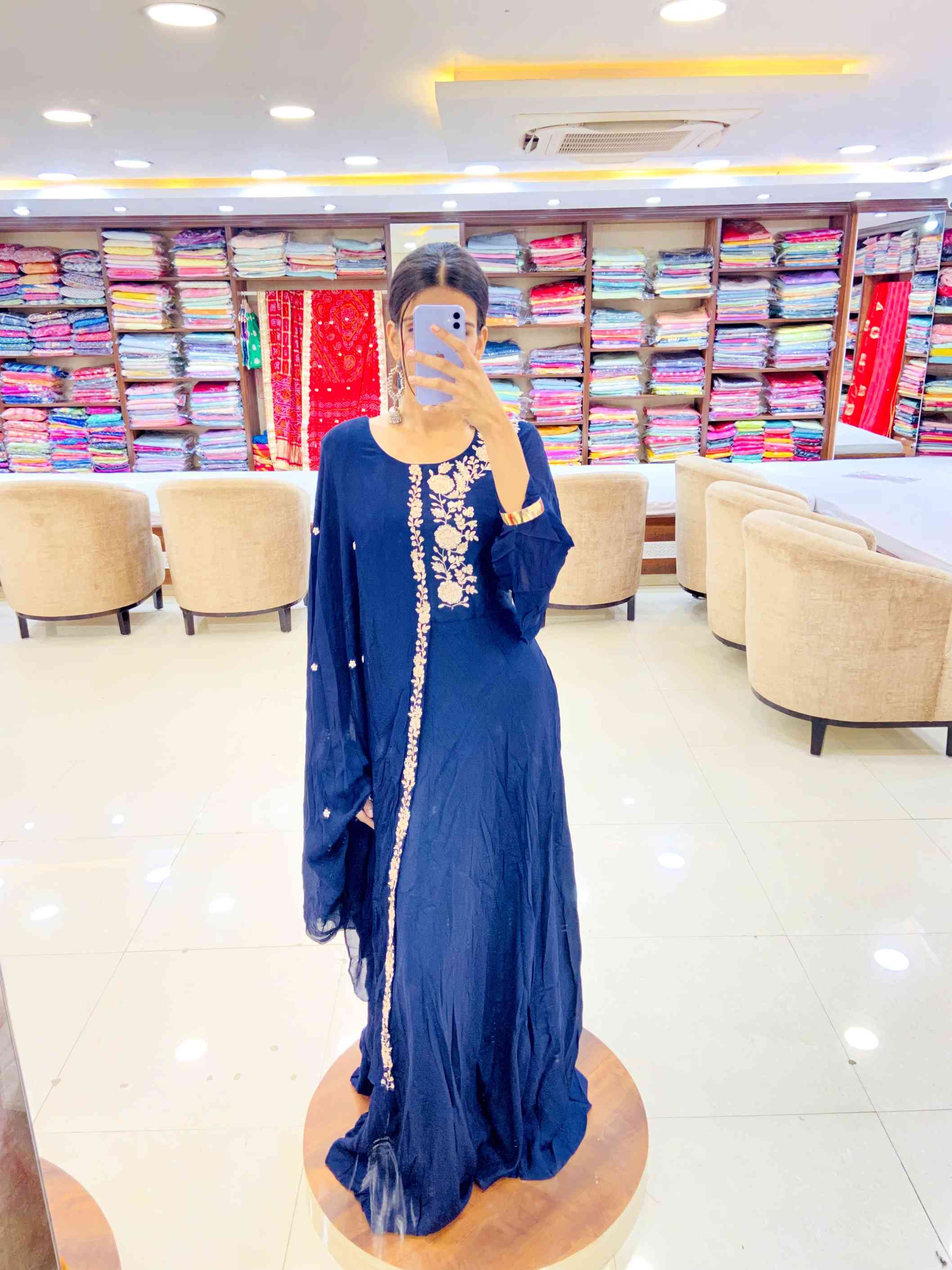Blue Georgette Gown - Daabu Jaipur
