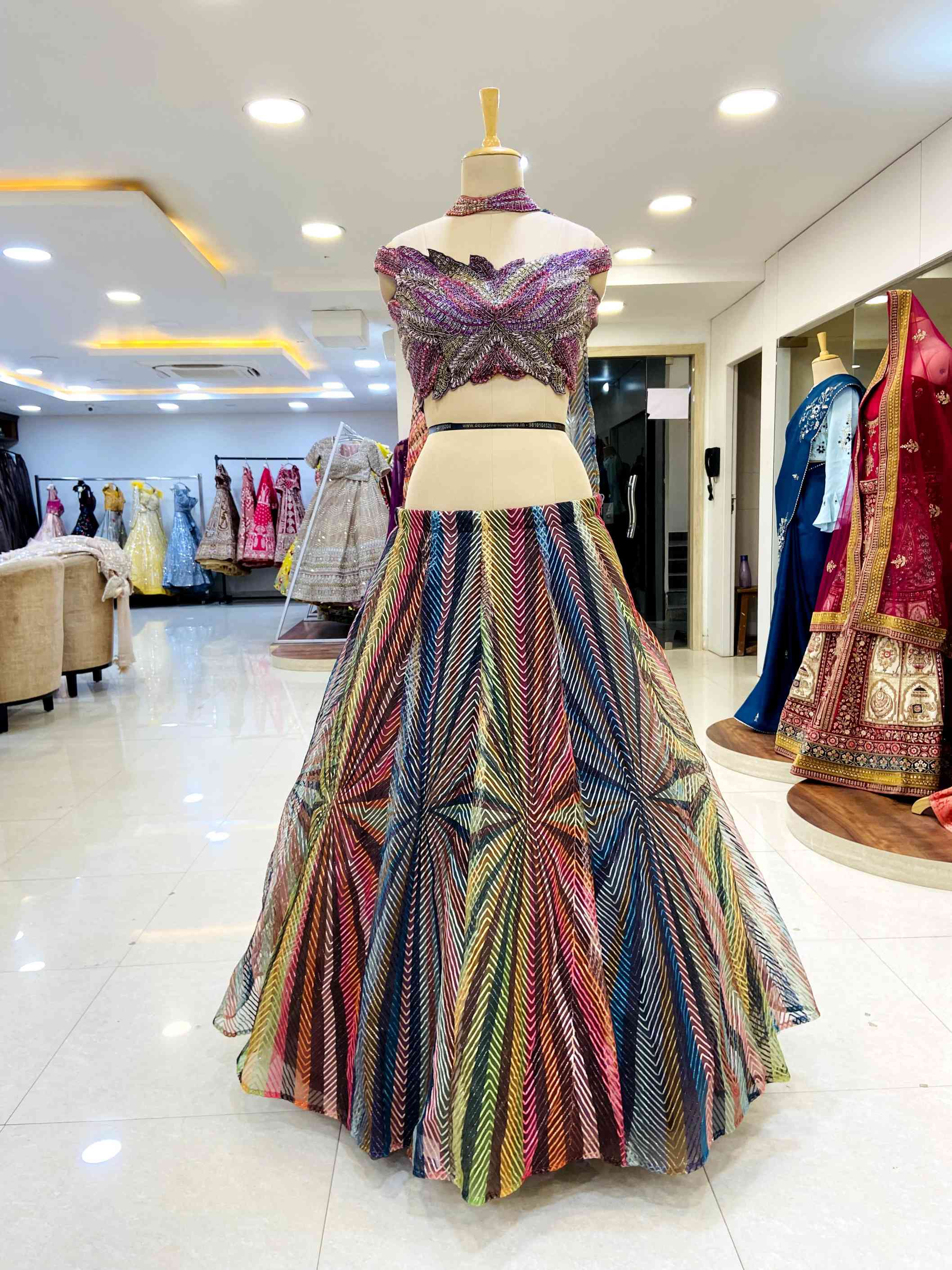 Multi Color Net Designer Lehenga - Daabu Jaipur