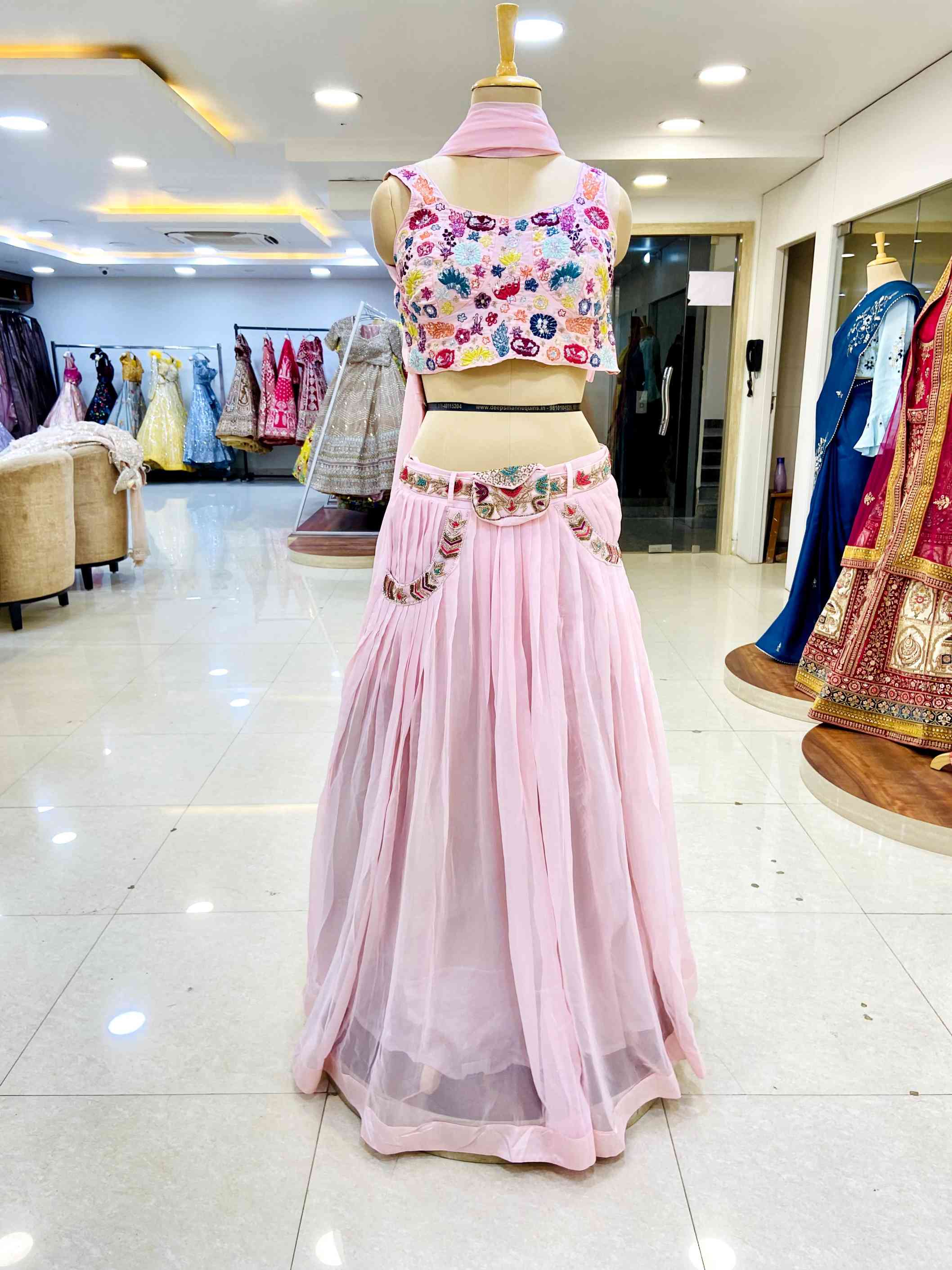 Baby Pink Georgette Skirt Top - Daabu Jaipur