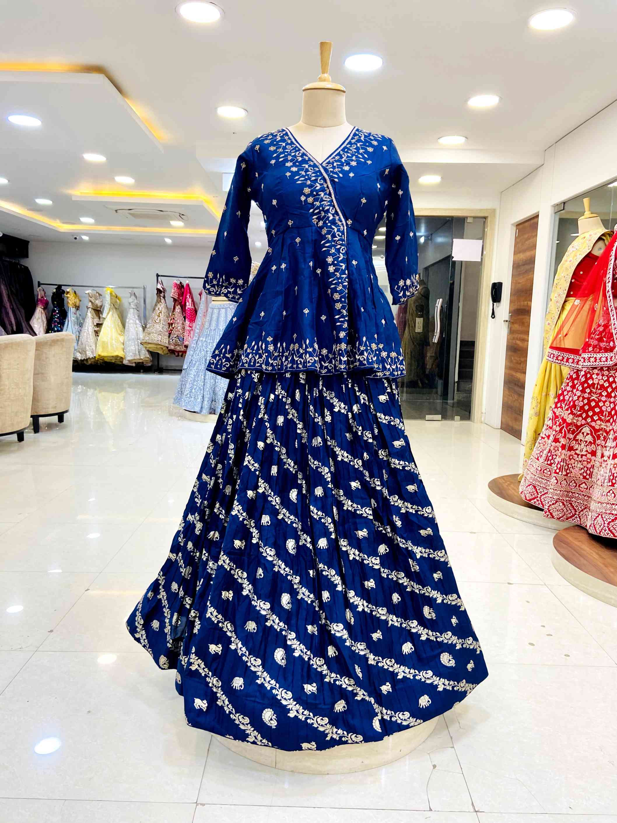 Blue Patola Silk Lehenga Set - Daabu Jaipur