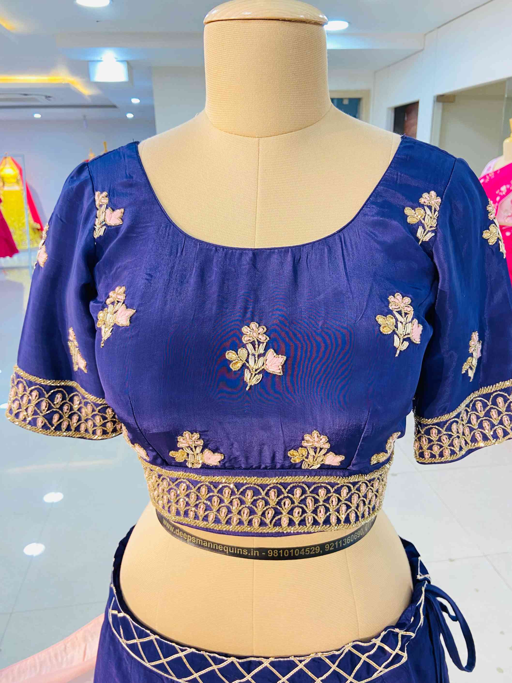 Navy Blue Silk Lehenga Set - Daabu Jaipur