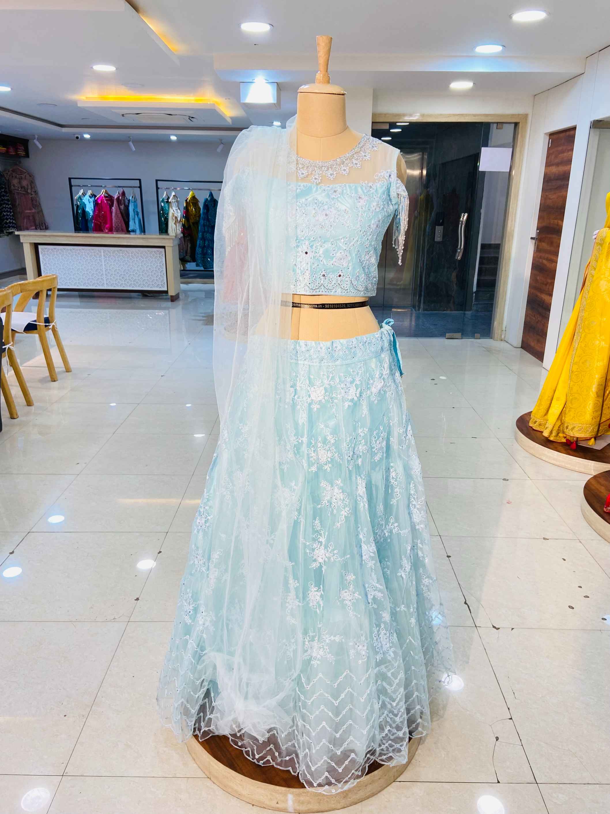 Sky Blue Lehenga Choli Georgette Sequins Work Lengha Chunri Skirt Top Sari  Saree | eBay