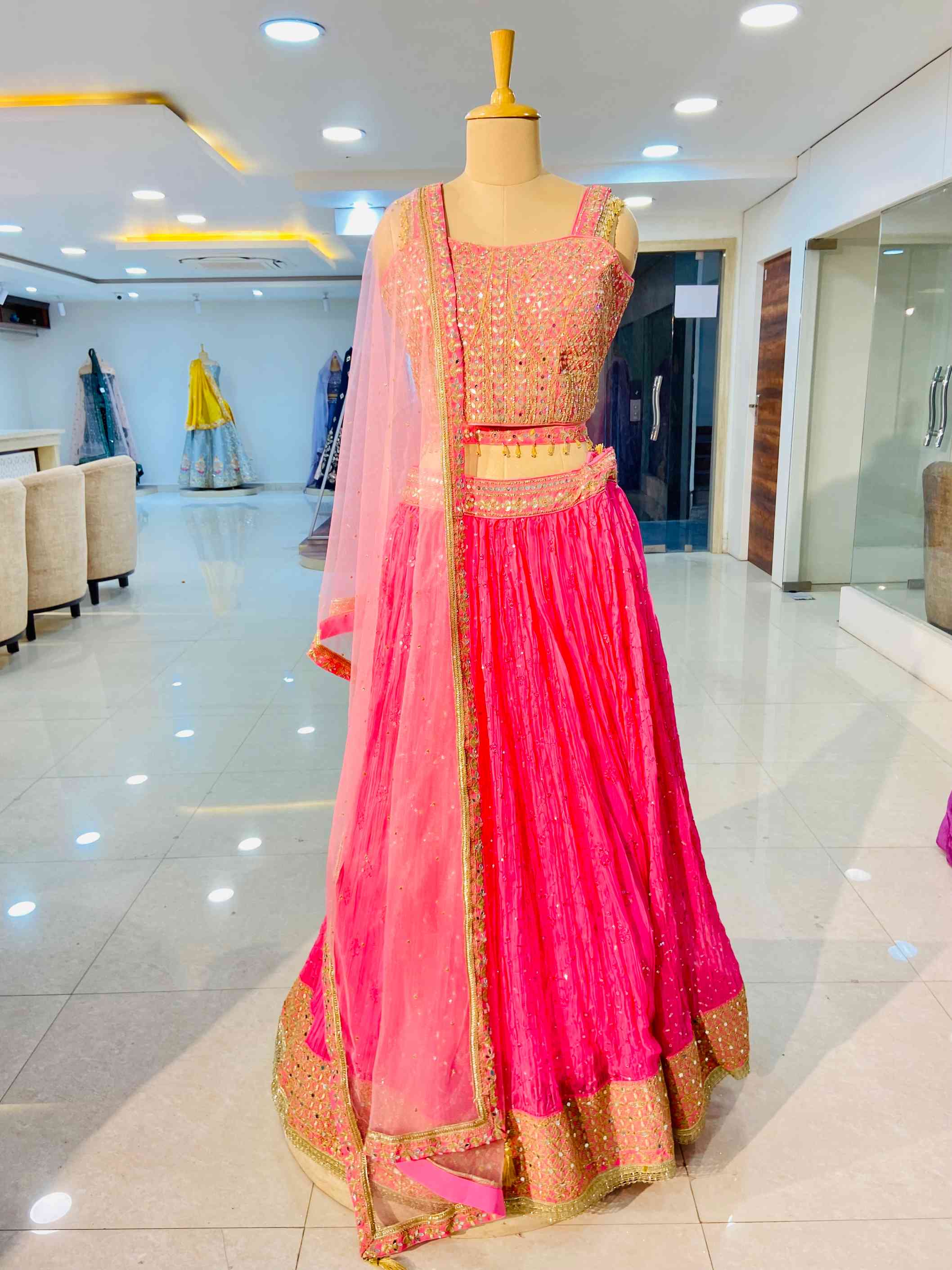 Light Pink Georgette Designer Lehenga - Daabu Jaipur