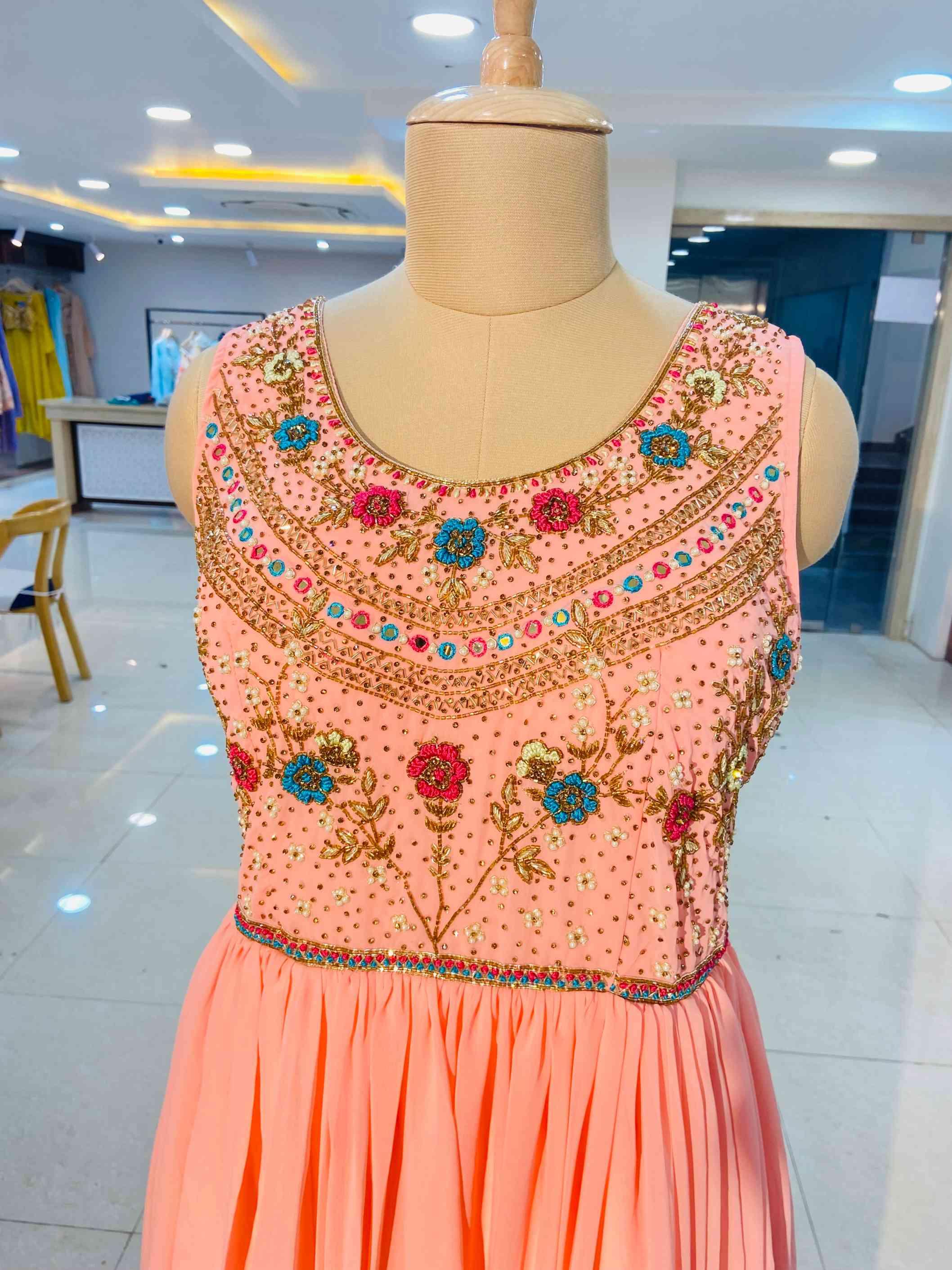 Baby Pink Georgette Gown - Daabu Jaipur
