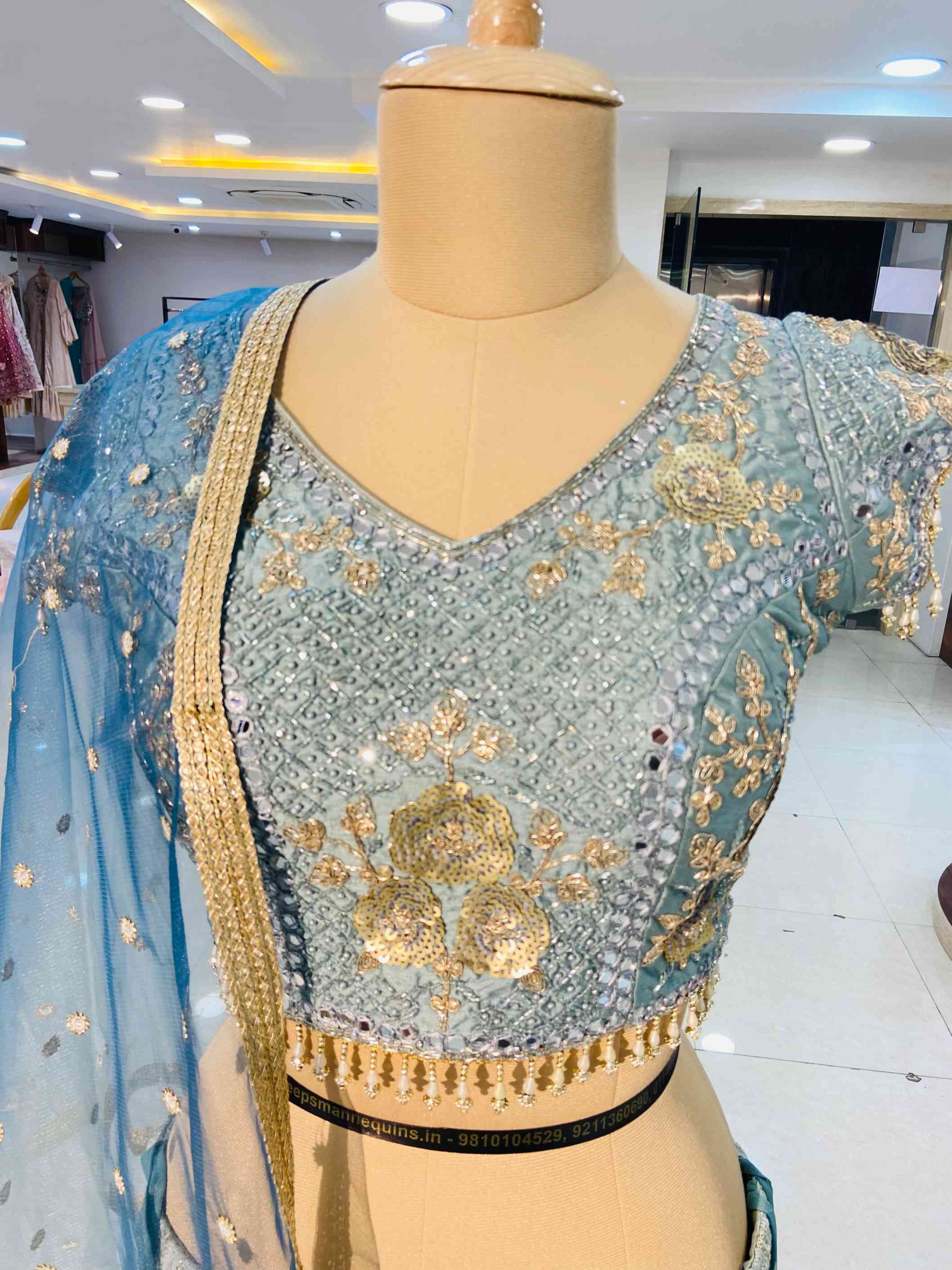 Greyish Blue Georgette Designer Lehenga - Daabu Jaipur