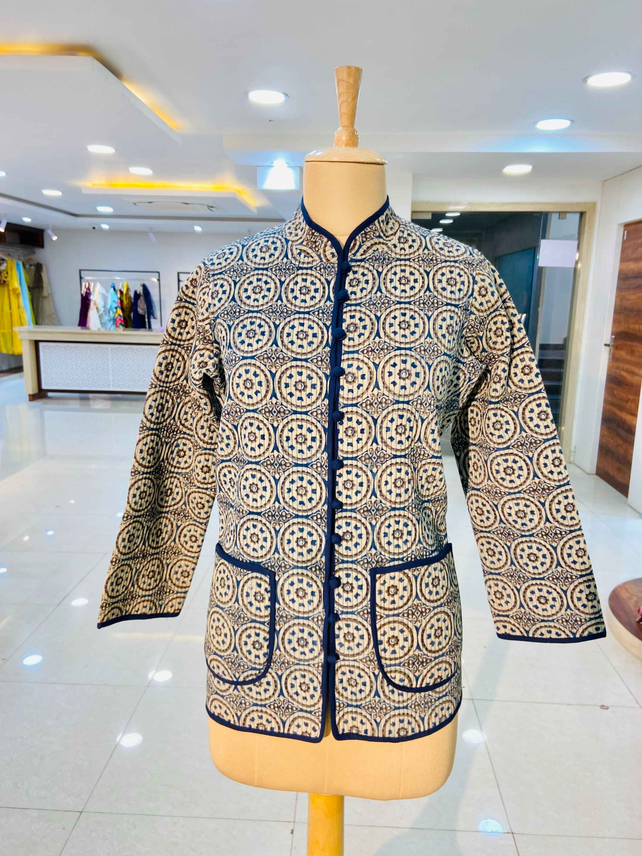 Brown Block Printed 100% Cotton Quilted Jacket - Daabu Jaipur
